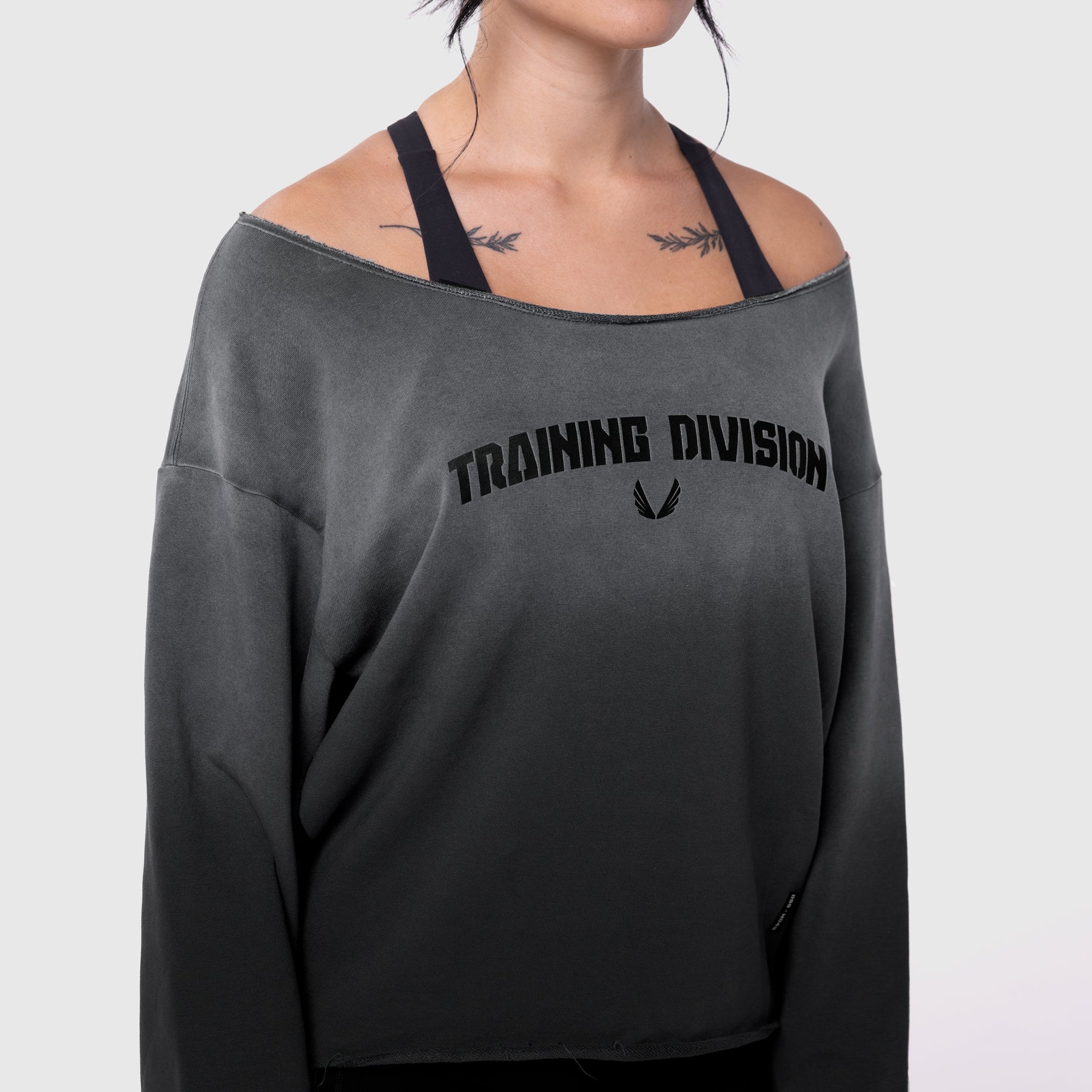 W049. Raw Hem Oversized Crewneck Black Sun Fade | ASRV Discount