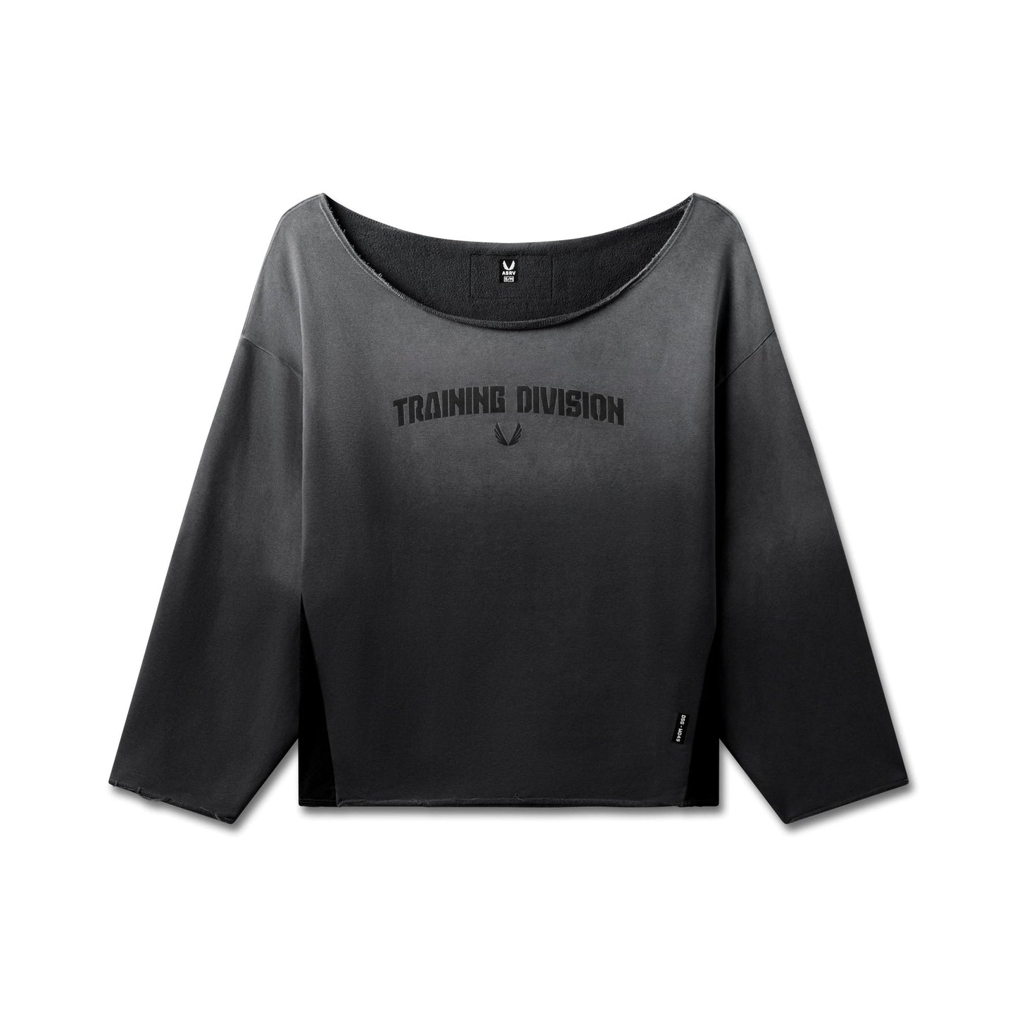 W049. Raw Hem Oversized Crewneck Black Sun Fade | ASRV Discount