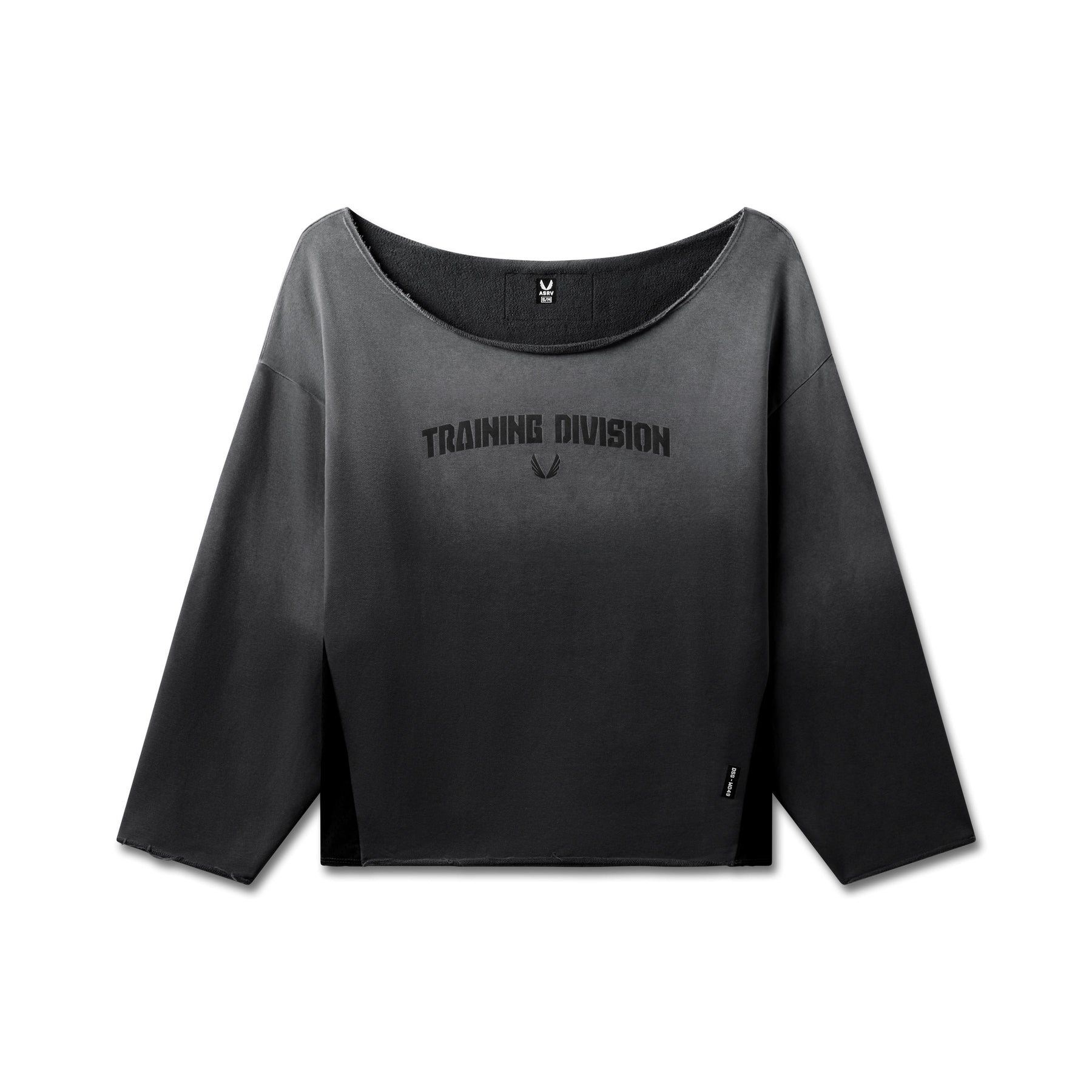 W049. Raw Hem Oversized Crewneck Black Sun Fade | ASRV Discount