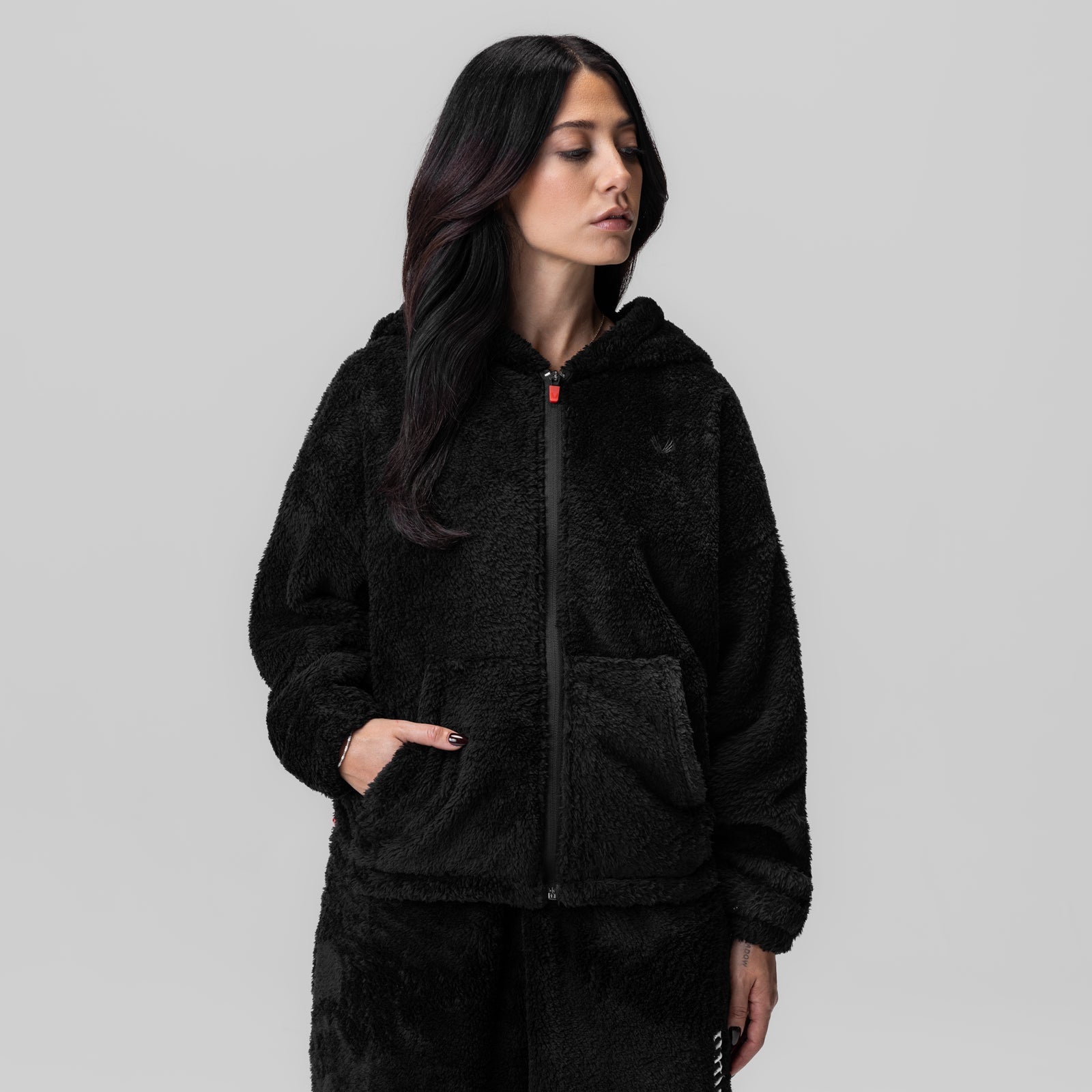 1005. Women's Sherpa Recovery Full Zip Hoodie Black/White | ASRV on sale