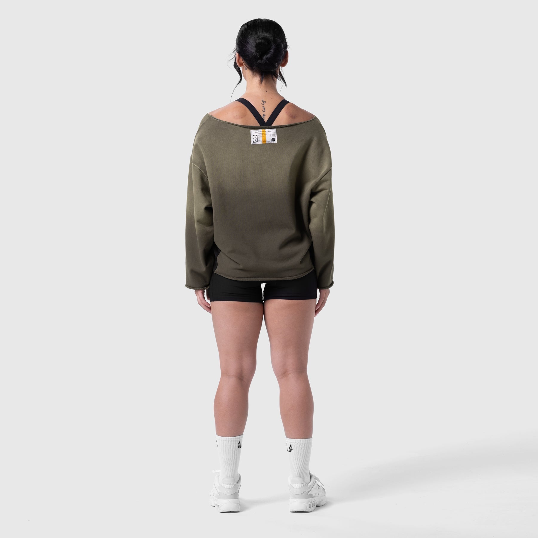 W049. Raw Hem Oversized Crewneck Olive Sun Fade | ASRV for sale
