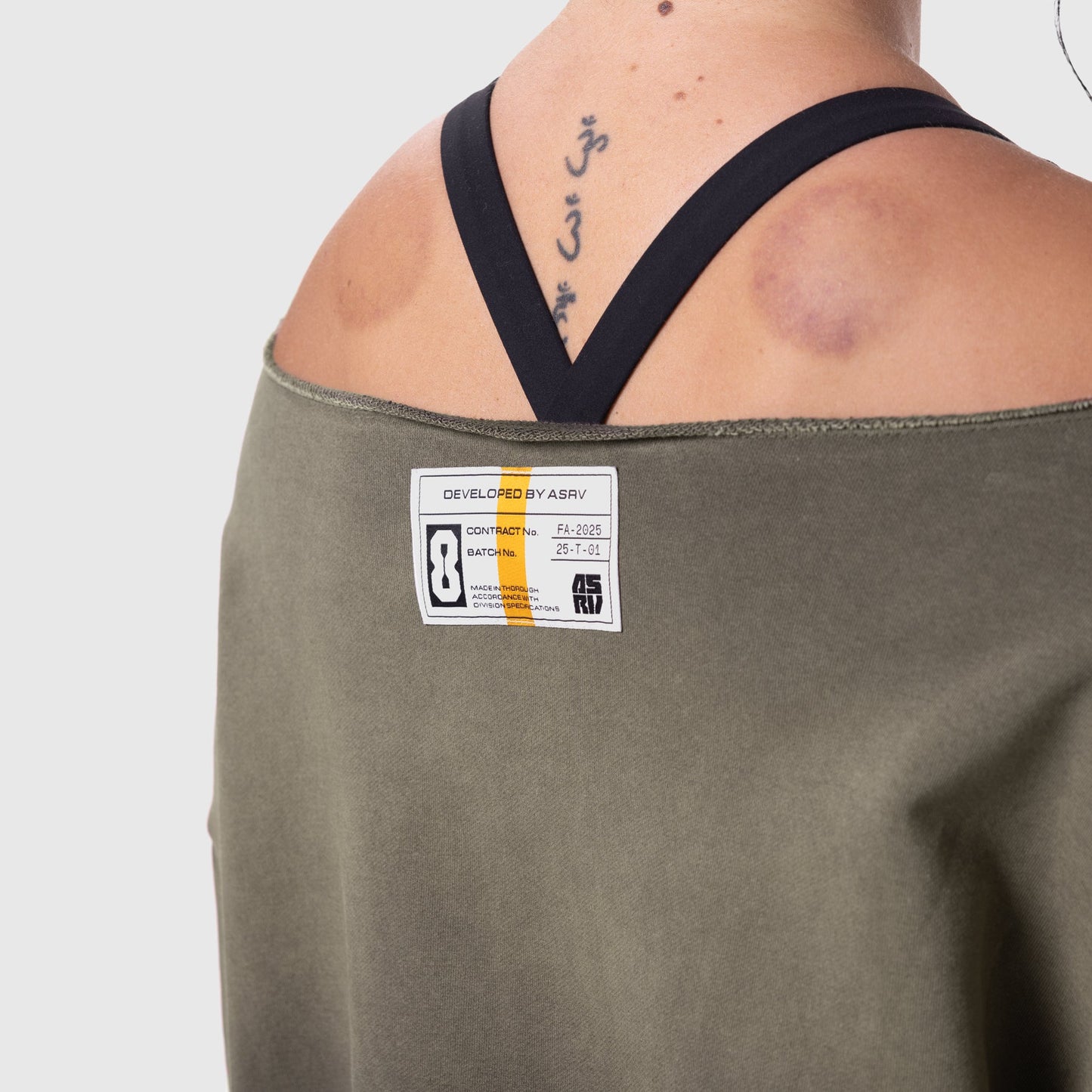 W049. Raw Hem Oversized Crewneck Olive Sun Fade | ASRV for sale