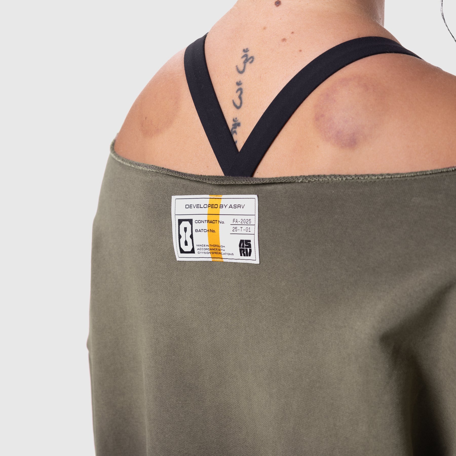 W049. Raw Hem Oversized Crewneck Olive Sun Fade | ASRV for sale