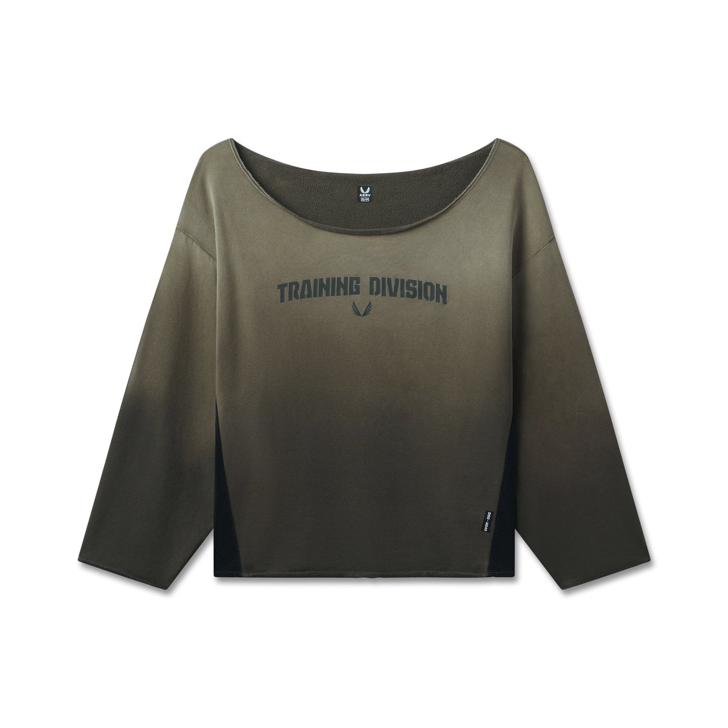 W049. Raw Hem Oversized Crewneck Olive Sun Fade | ASRV for sale