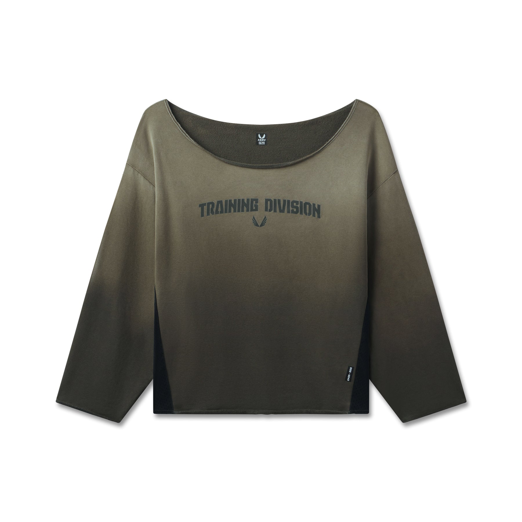 W049. Raw Hem Oversized Crewneck Olive Sun Fade | ASRV for sale