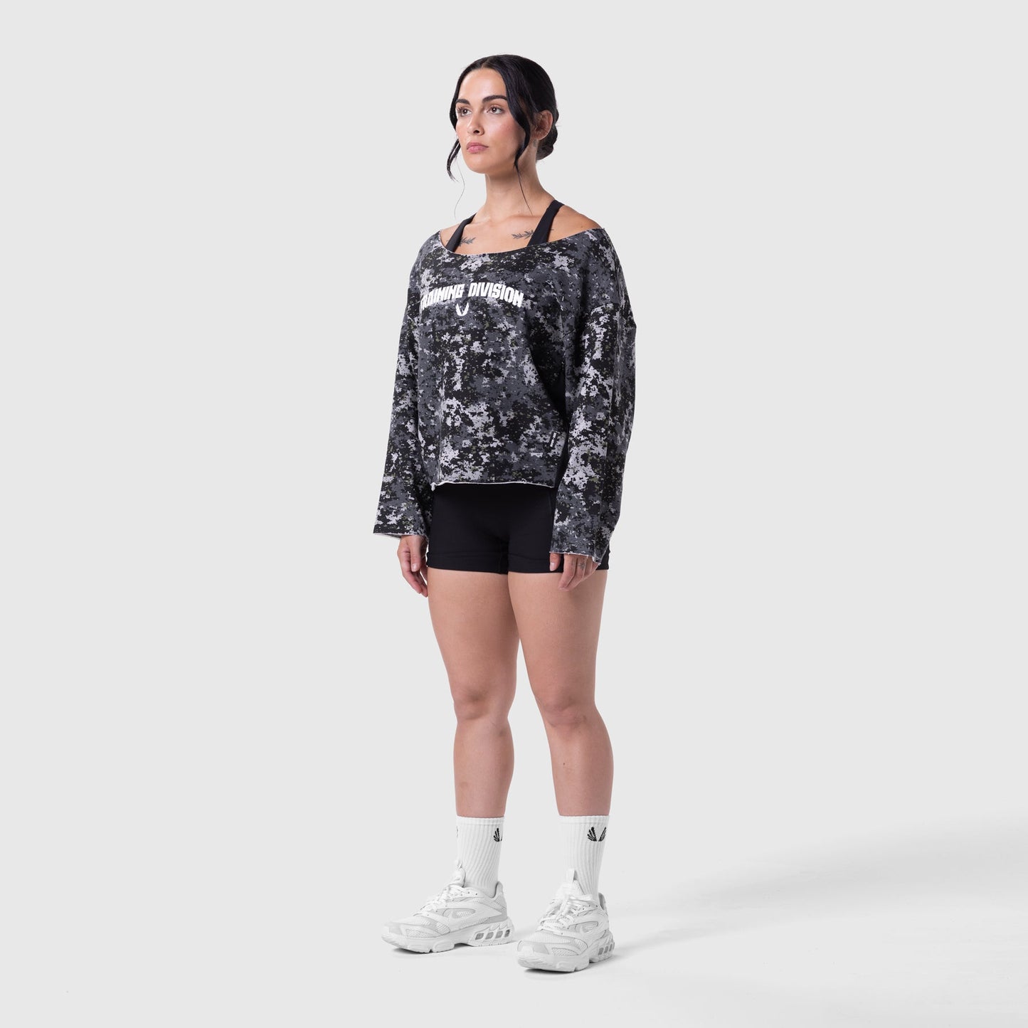 W049. Raw Hem Oversized Crewneck Pixel Camo | ASRV discount