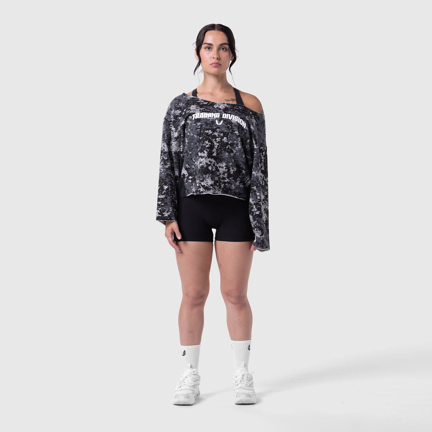 W049. Raw Hem Oversized Crewneck Pixel Camo | ASRV discount