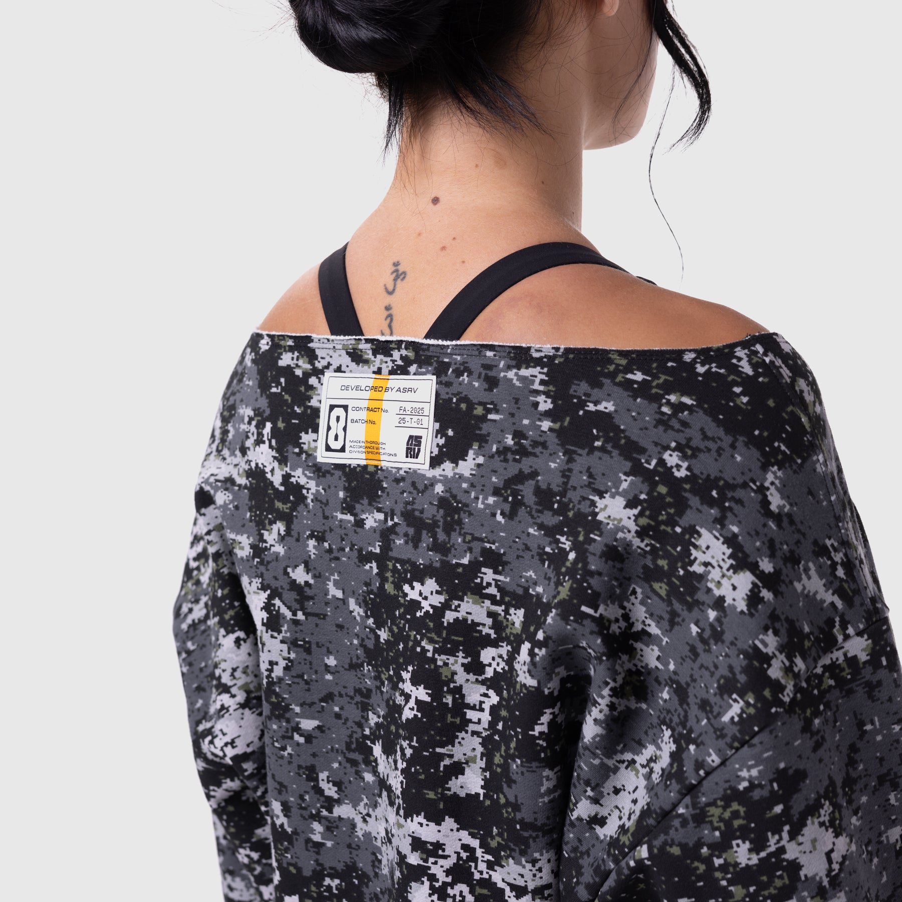 W049. Raw Hem Oversized Crewneck Pixel Camo | ASRV discount