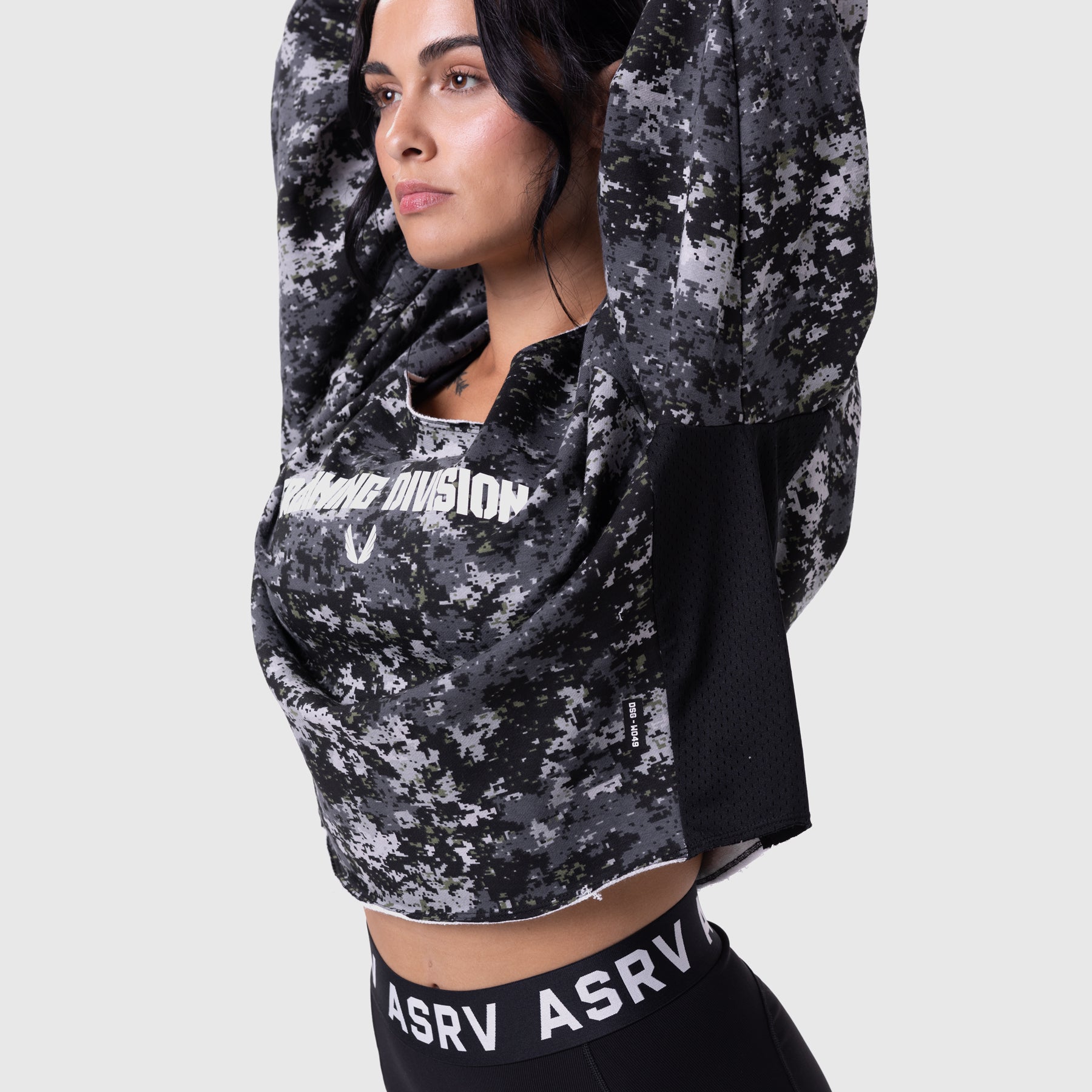 W049. Raw Hem Oversized Crewneck Pixel Camo | ASRV discount