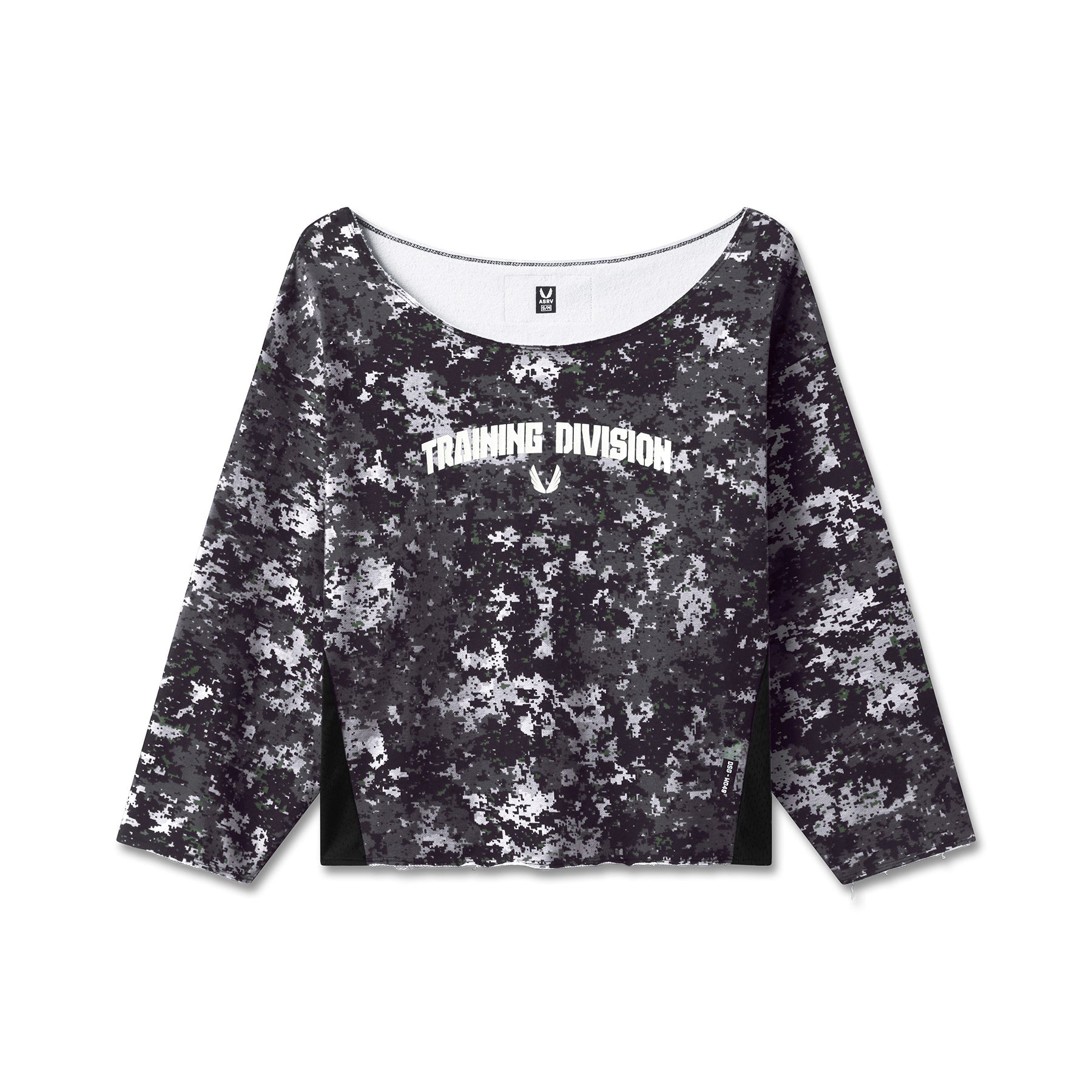 W049. Raw Hem Oversized Crewneck Pixel Camo | ASRV discount