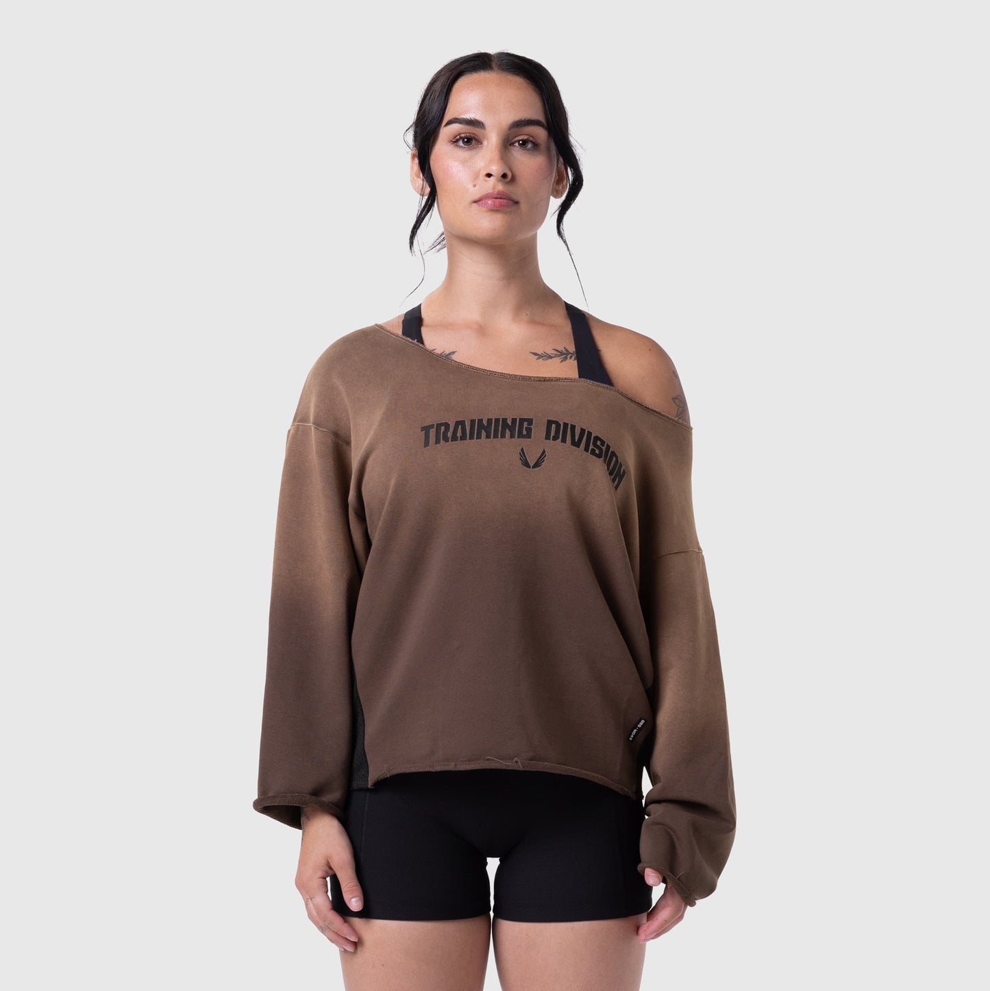 W049. Raw Hem Oversized Crewneck Dark Earth Sun Fade | ASRV Online