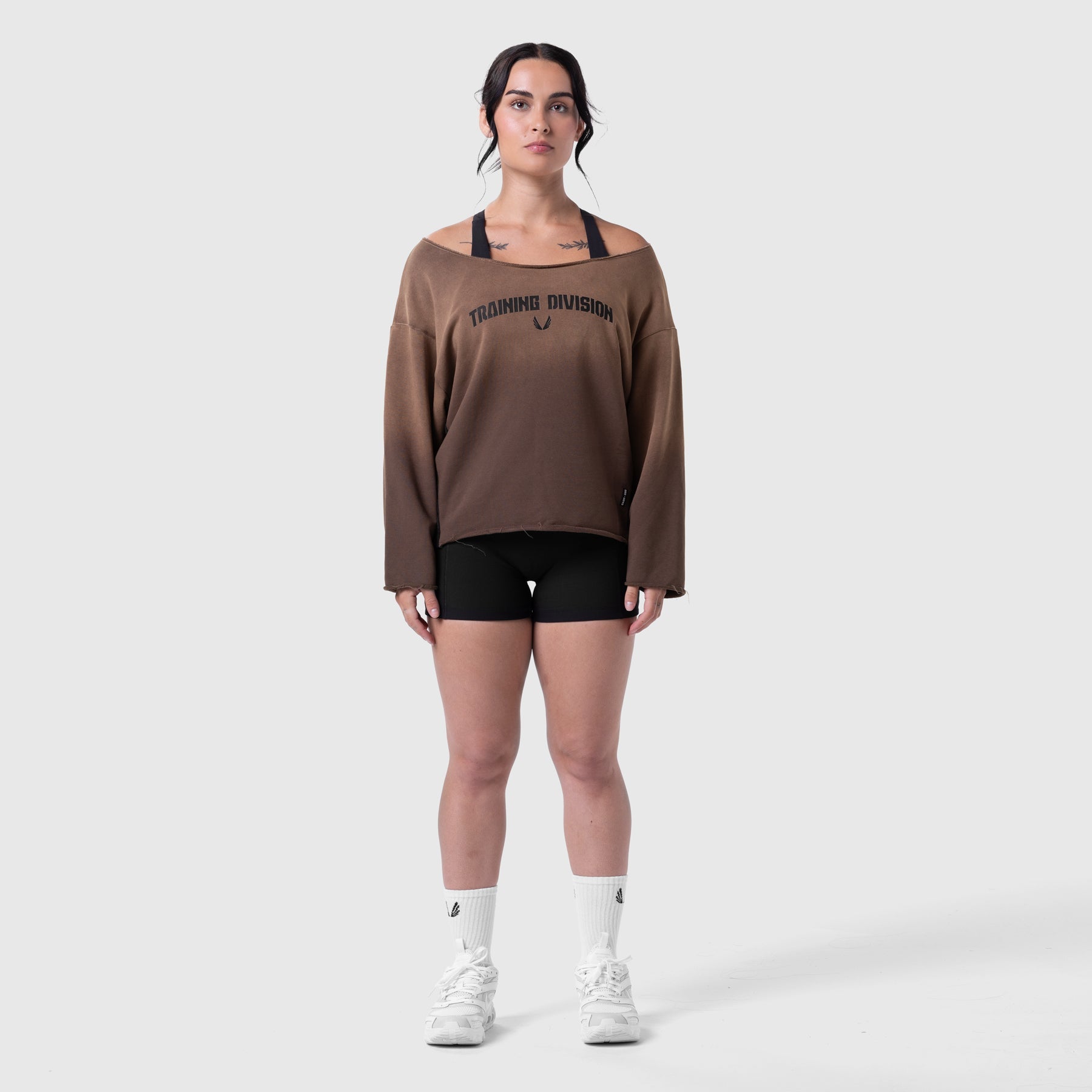 W049. Raw Hem Oversized Crewneck Dark Earth Sun Fade | ASRV Online