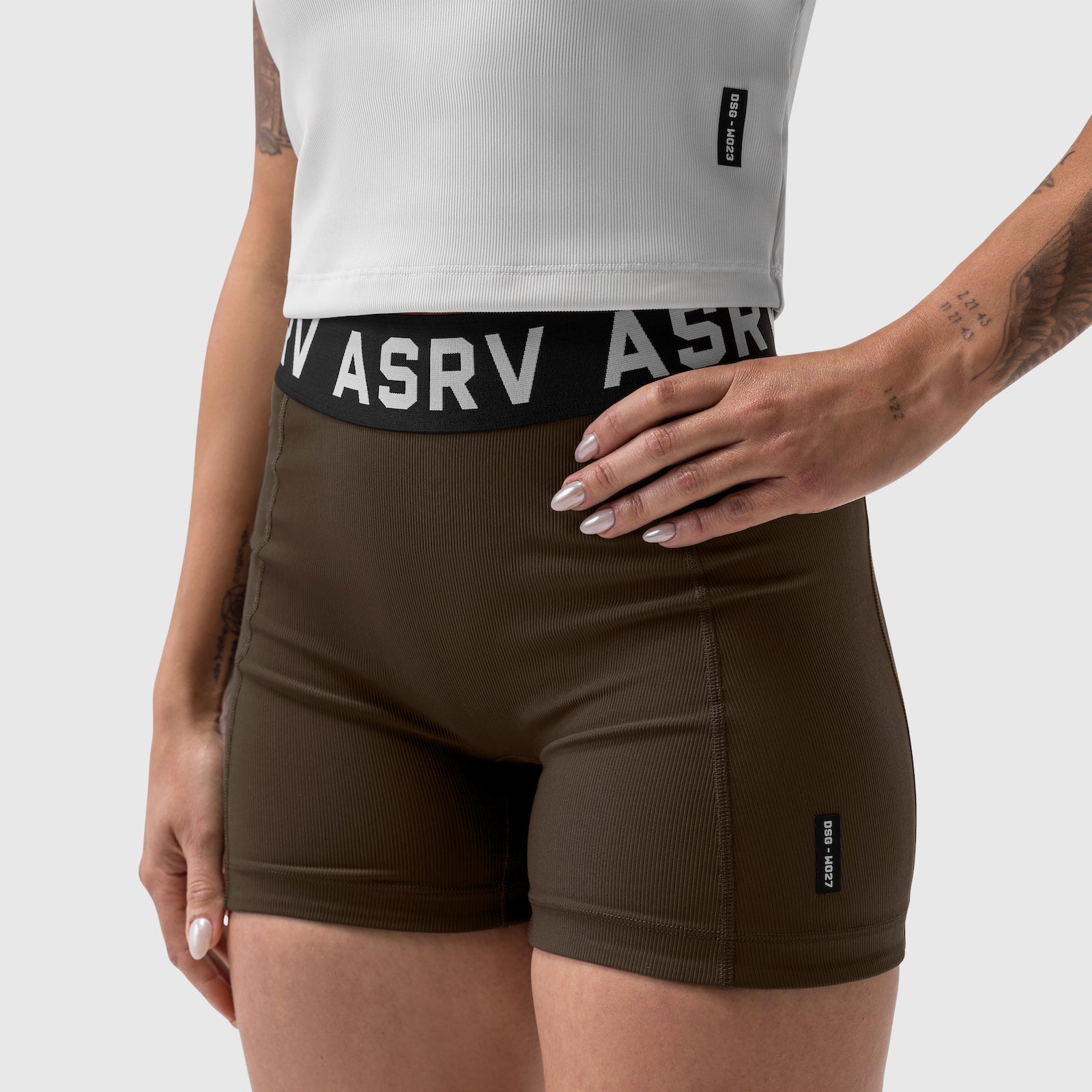 W027. LYCRA® Ribbed Short Dark Earth | ASRV Discount