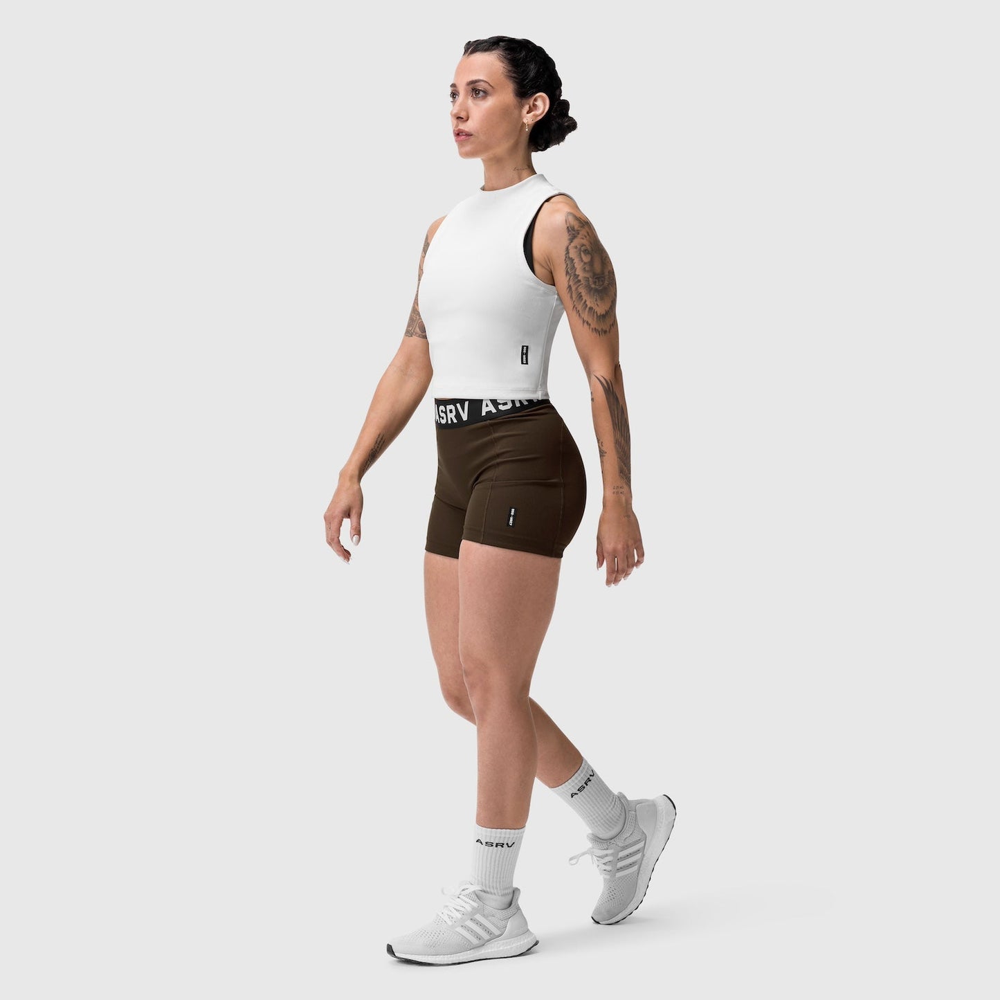 W027. LYCRA® Ribbed Short Dark Earth | ASRV Discount