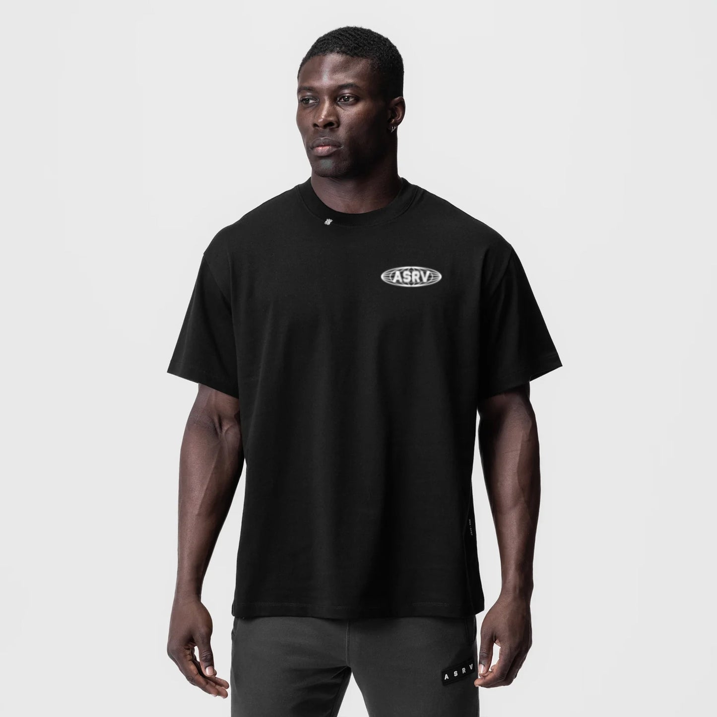 0797. Tech Essential™ Relaxed Tee Black "Global Reach" | ASRV US