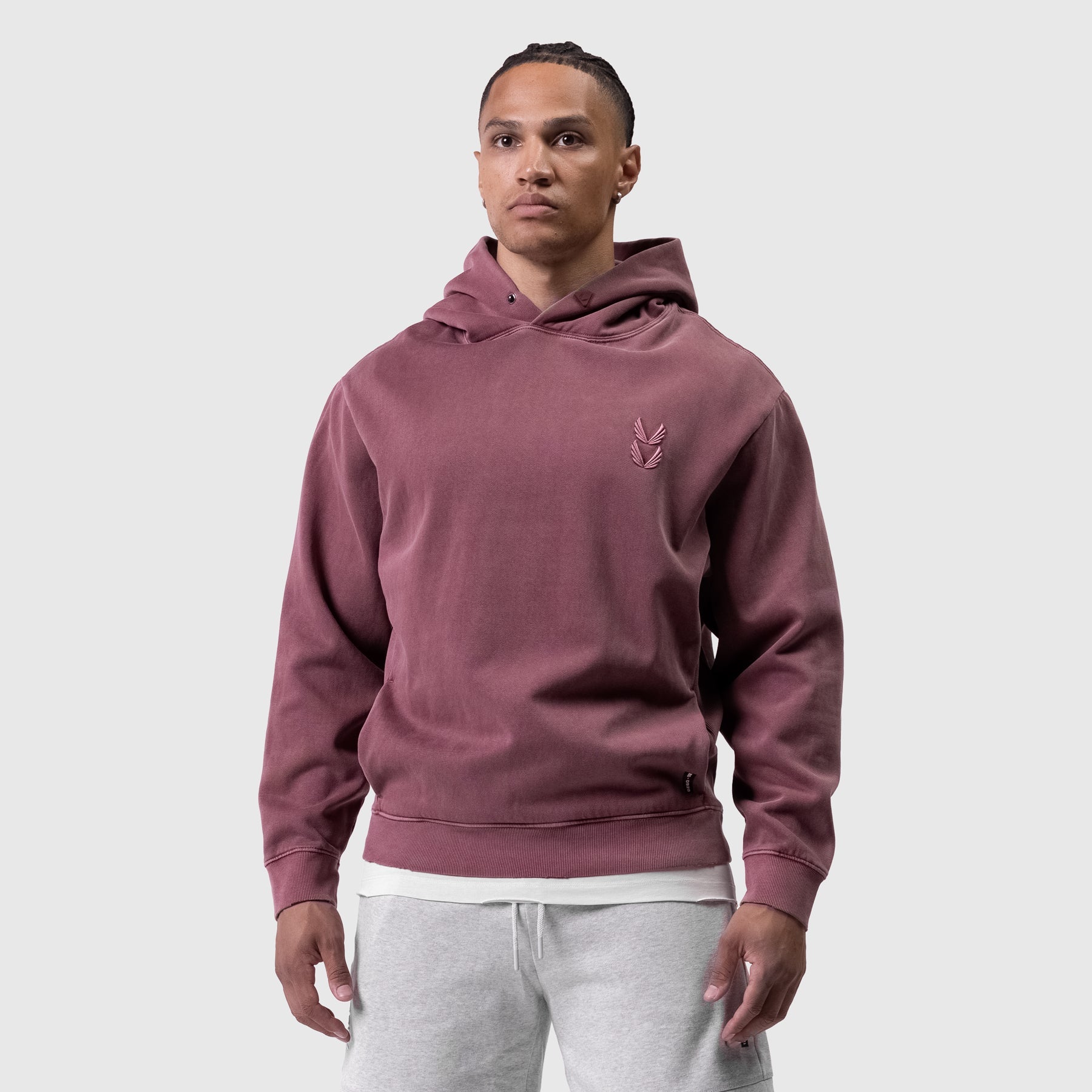 0920. Tech Essential™ Distressed Hoodie Faded Crimson | ASRV US