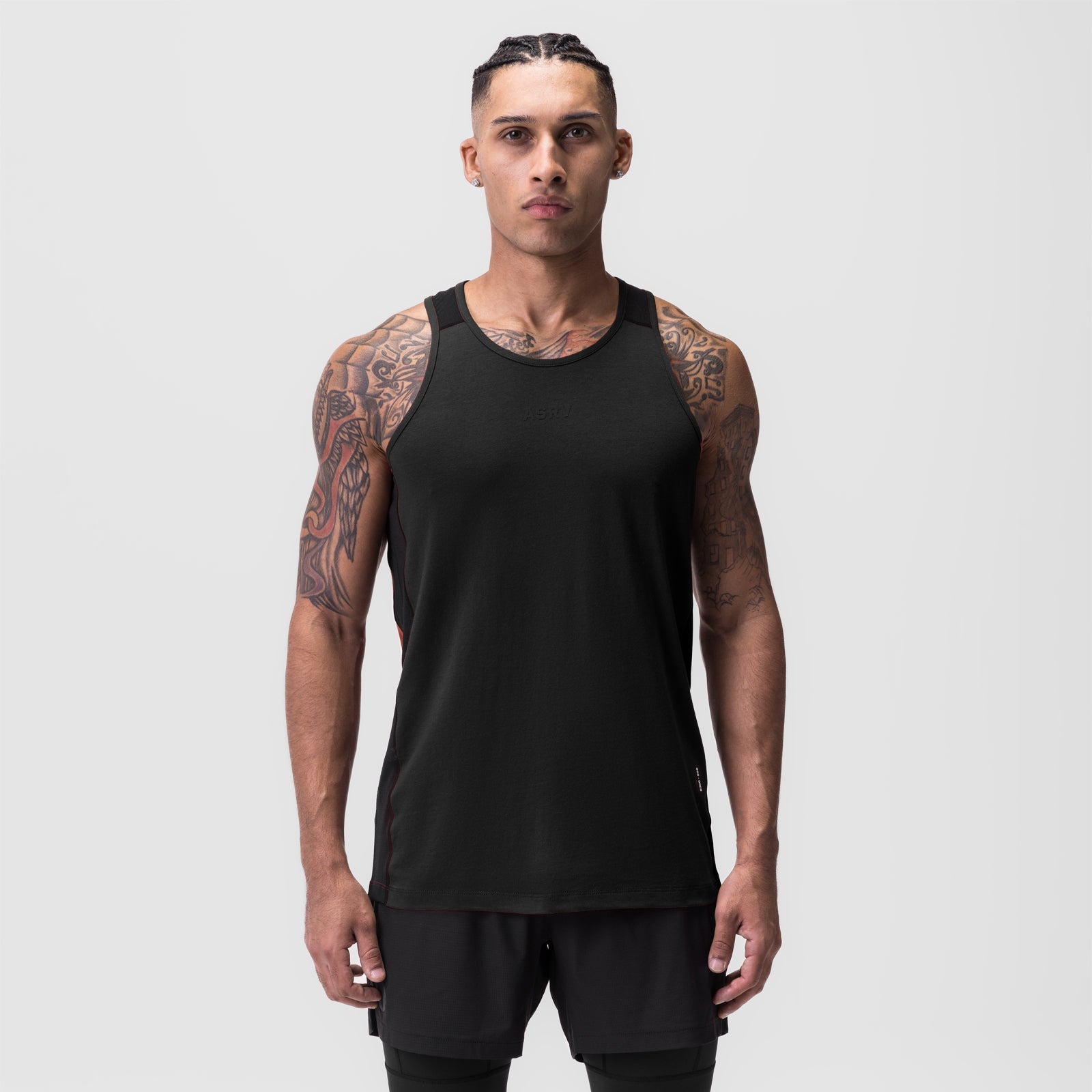 0809. Supima® Mesh Panel Training Singlet - Black | ASRV for sale