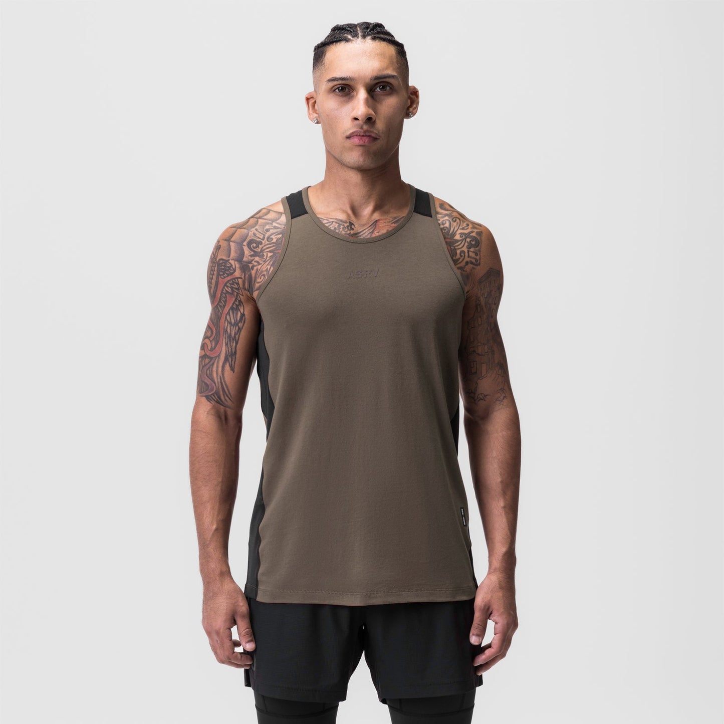 0809. Supima® Mesh Panel Training Singlet - Deep Taupe | ASRV Discount