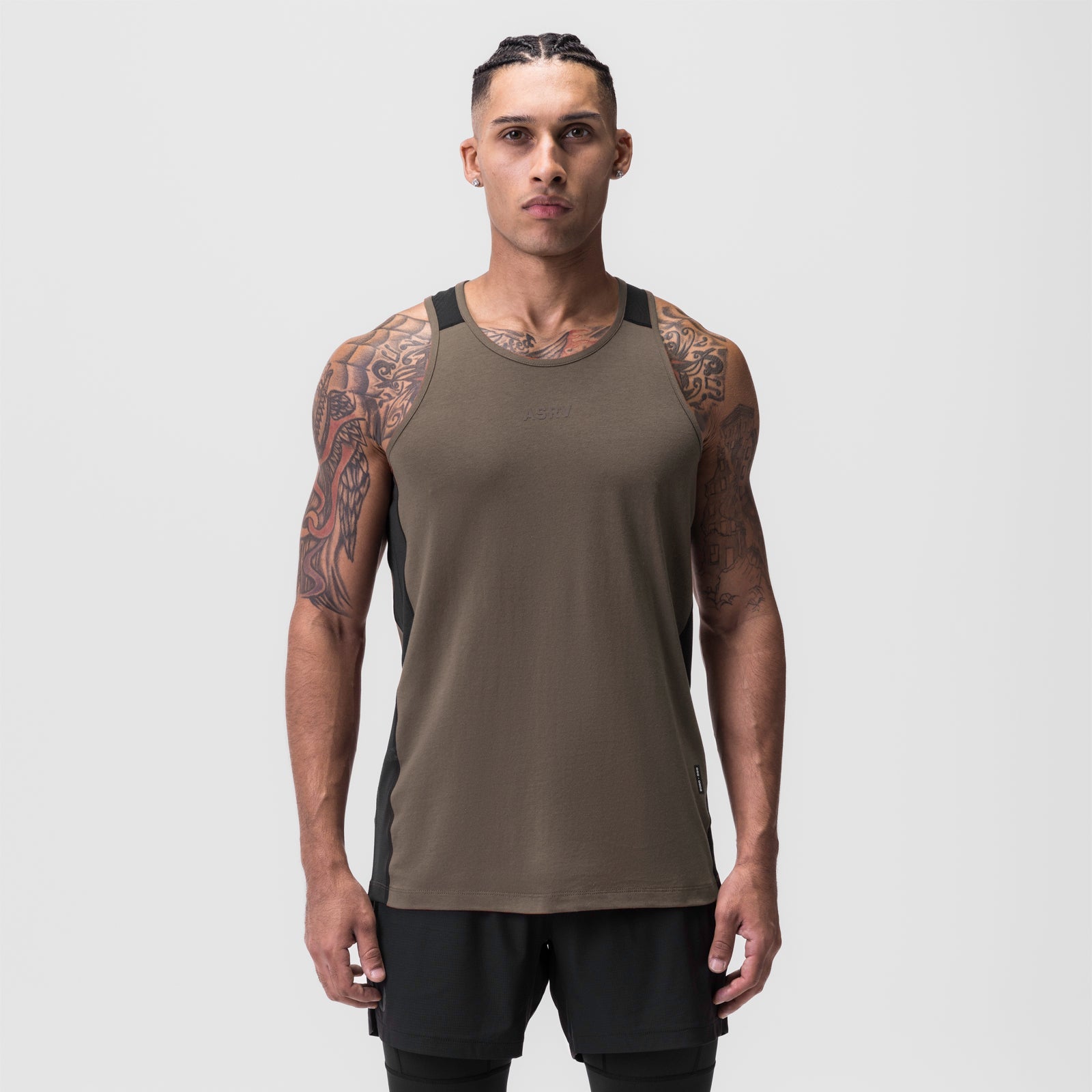 0809. Supima® Mesh Panel Training Singlet - Deep Taupe | ASRV Discount