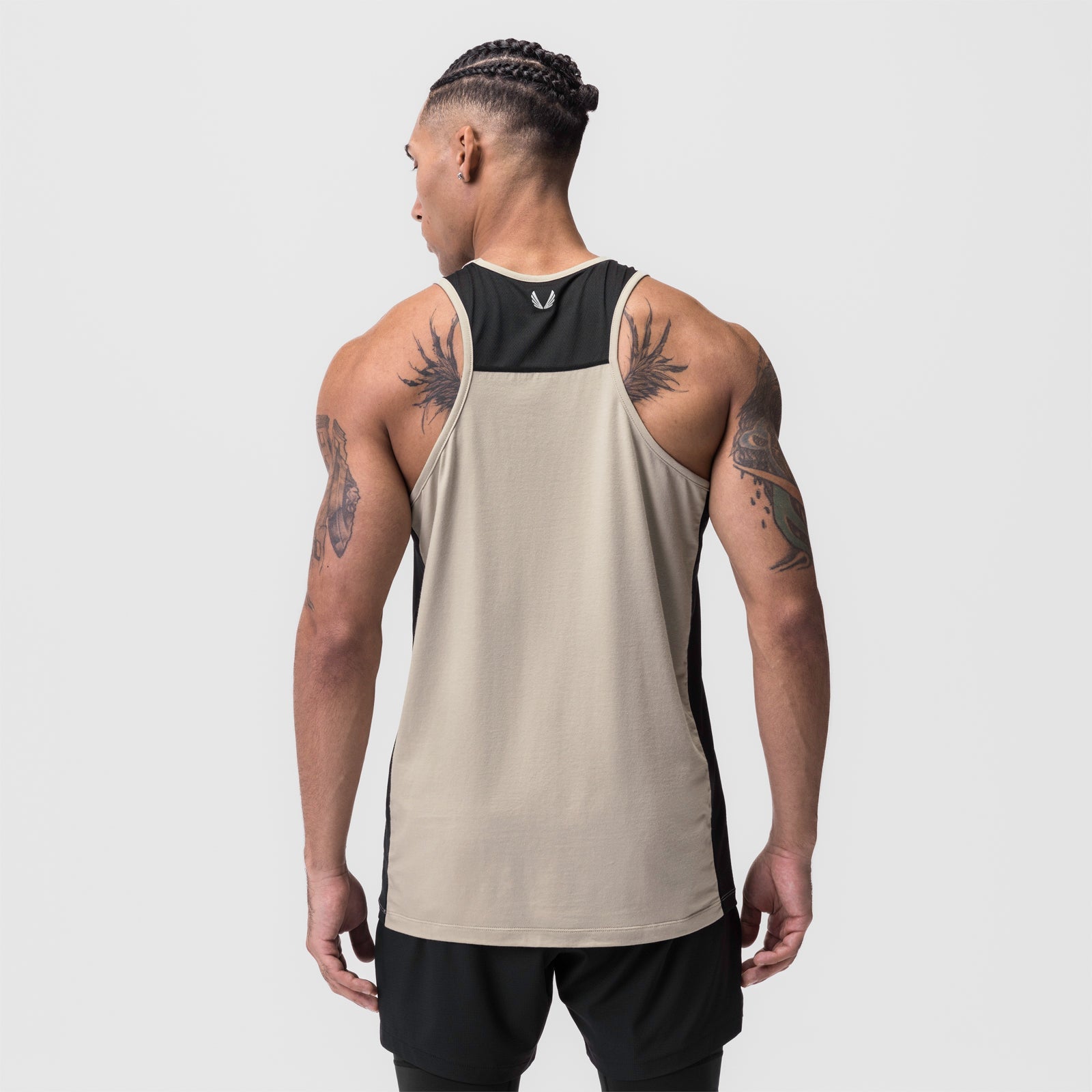 0809. Supima® Mesh Panel Training Singlet - Sand Smoke | ASRV US