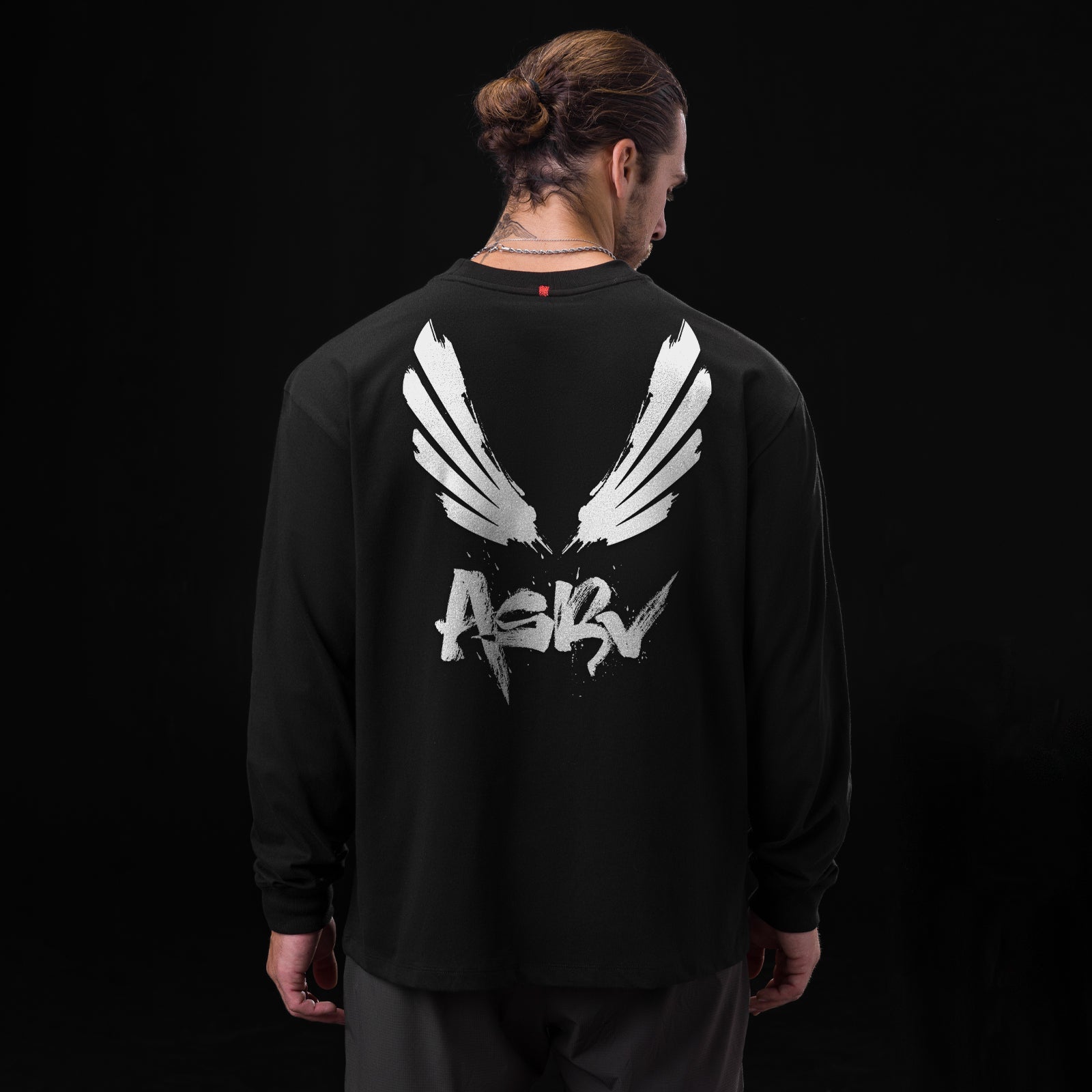 0851. Tech Essential™ Relaxed Long Sleeve Black "Brush Wings/ASRV" | ASRV Discount