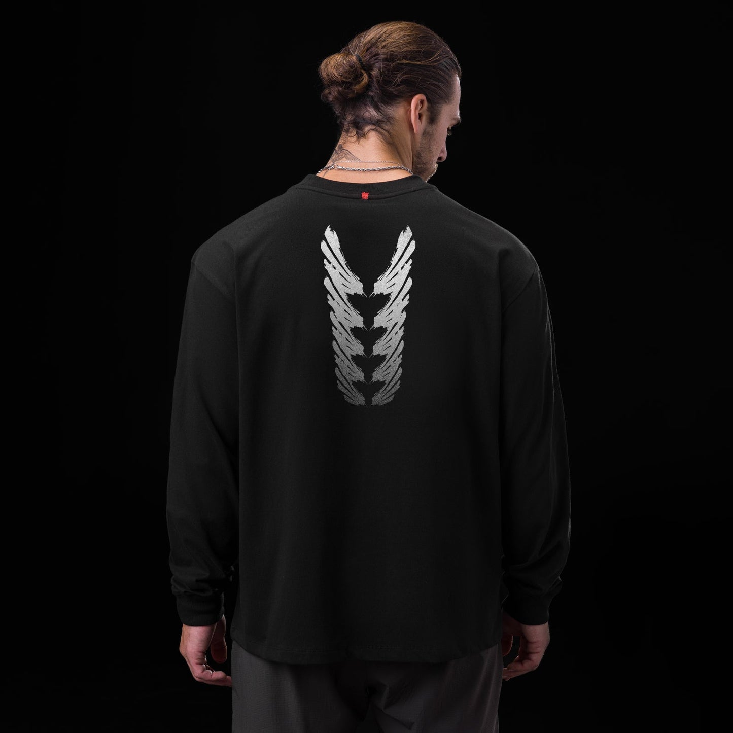 0851. Tech Essential™ Relaxed Long Sleeve Black "Brush Stroke" | ASRV for sale