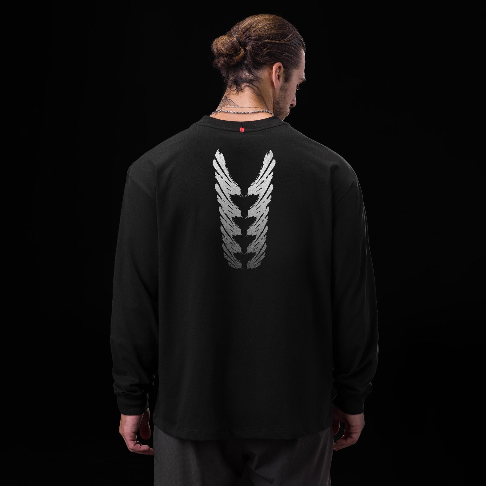 0851. Tech Essential™ Relaxed Long Sleeve Black "Brush Stroke" | ASRV for sale