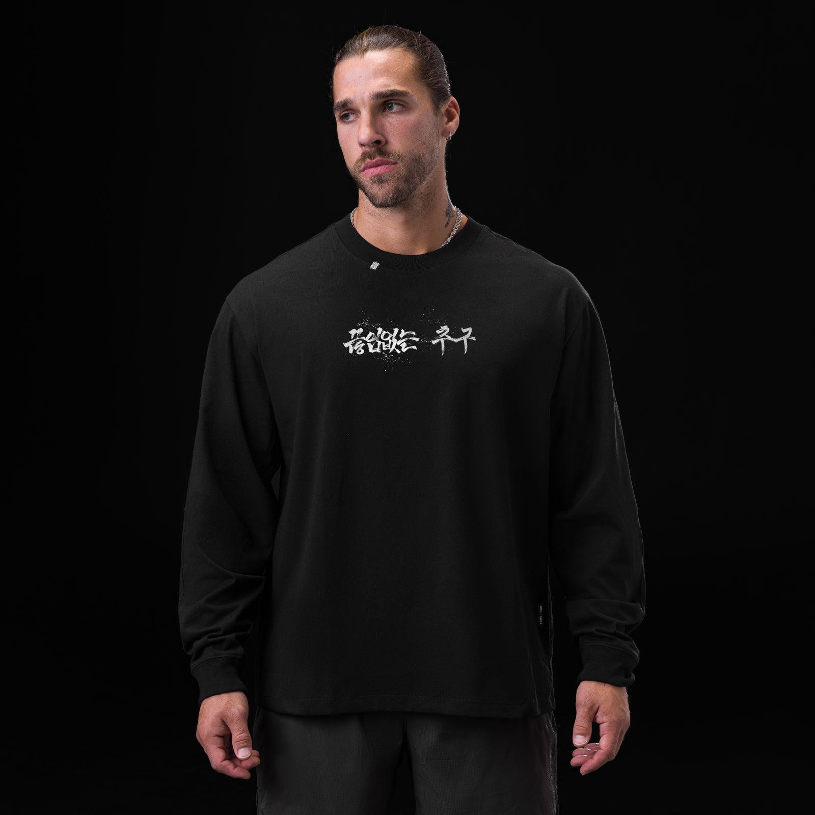 0851. Tech Essential™ Relaxed Long Sleeve Black "Brush Stroke" | ASRV for sale