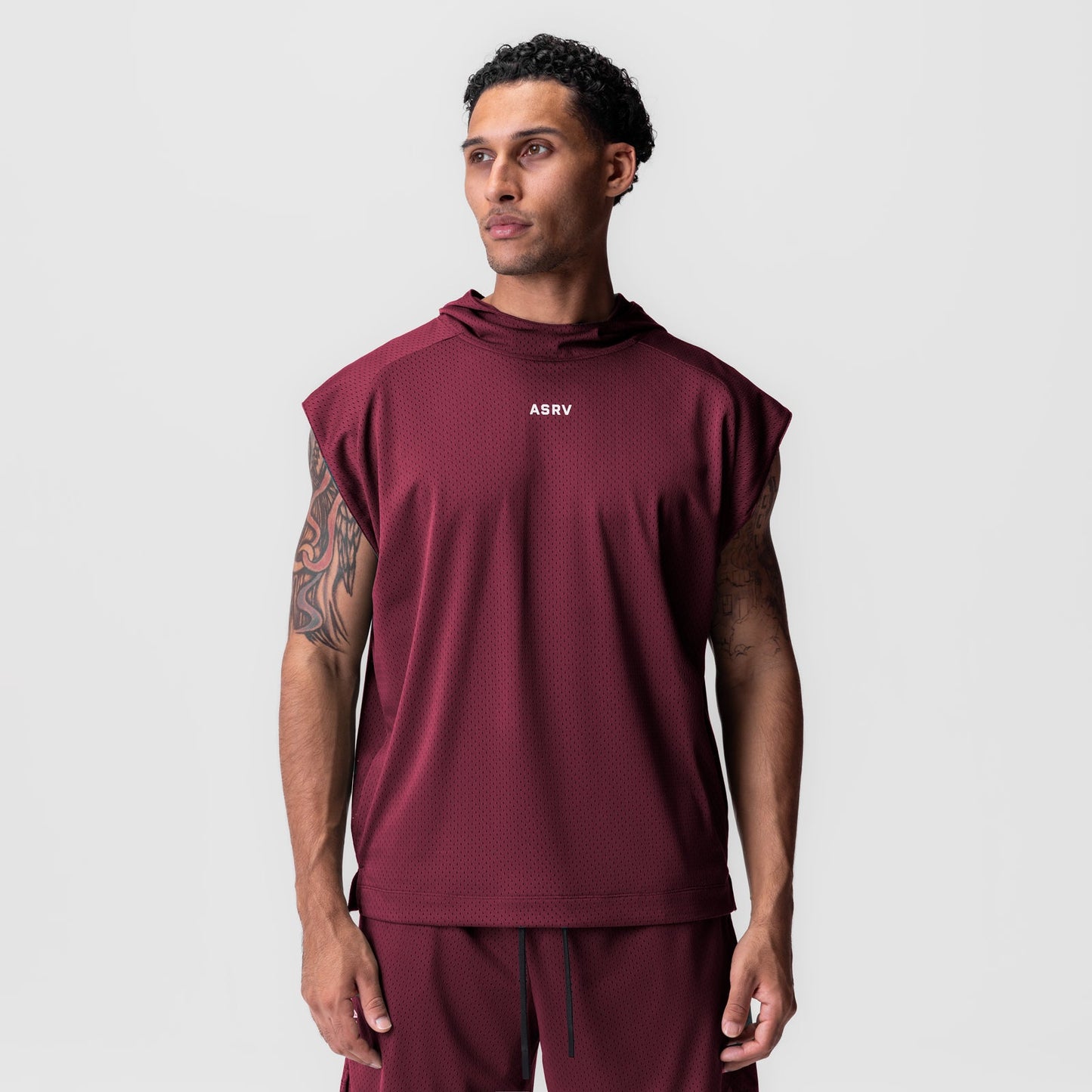0983. Reversible 2-in-1 Cutoff Hoodie Crimson | ASRV US