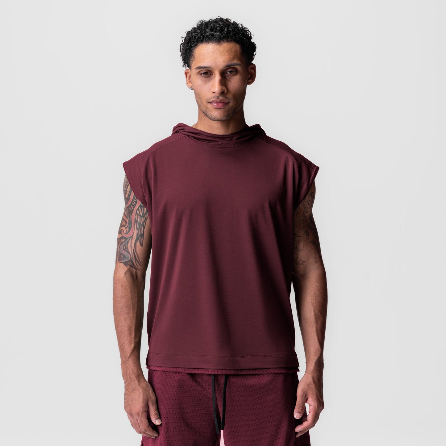 0983. Reversible 2-in-1 Cutoff Hoodie Crimson | ASRV US