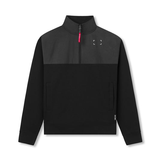 0903. Tech-Terry™ Paneled Quarter Zip Black "Wave Dye" | ASRV US