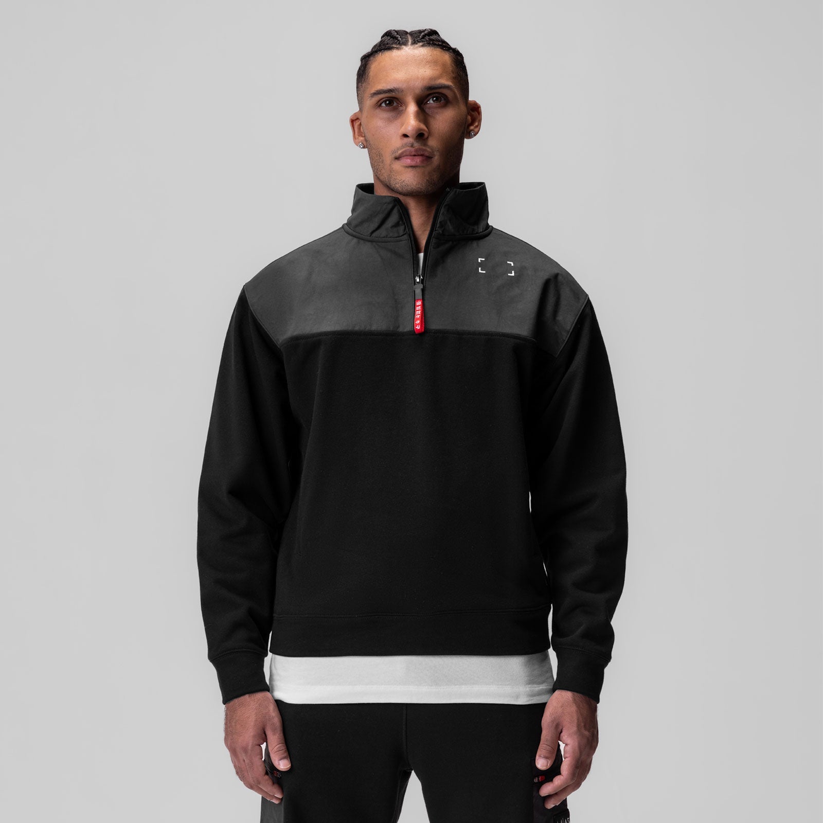 0903. Tech-Terry™ Paneled Quarter Zip Black "Wave Dye" | ASRV US