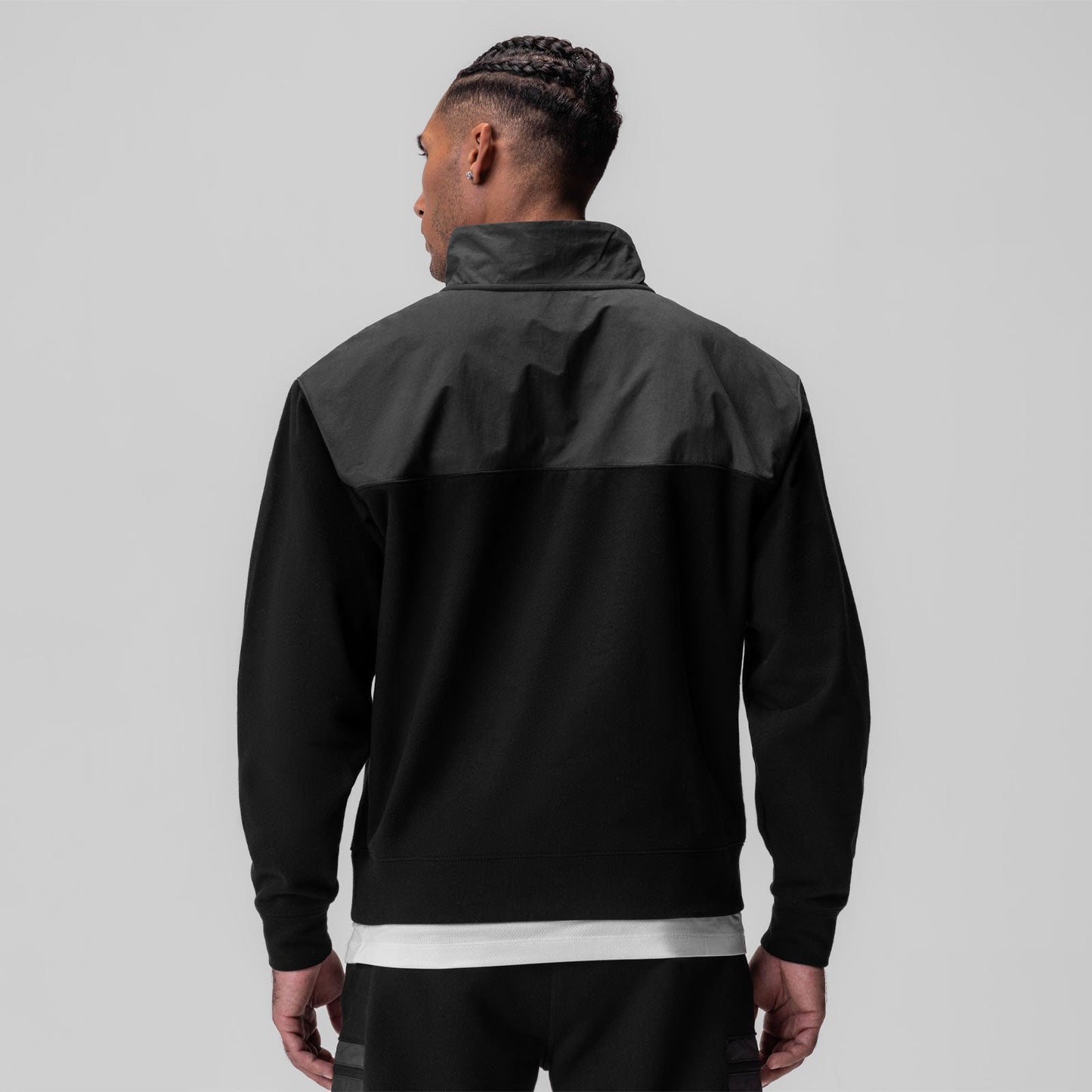 0903. Tech-Terry™ Paneled Quarter Zip Black "Wave Dye" | ASRV US