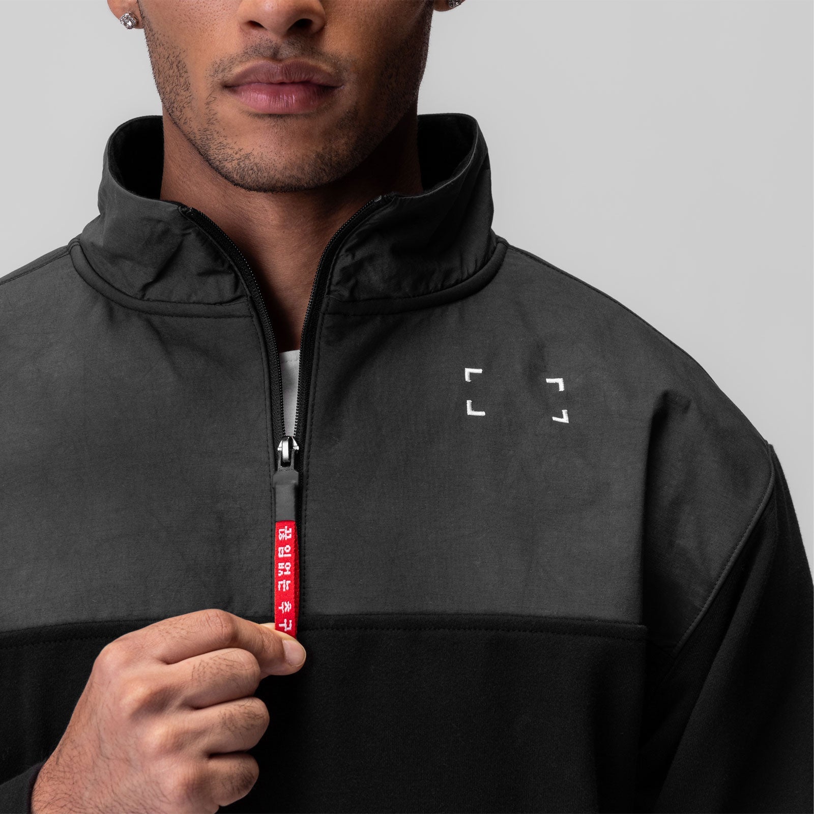 0903. Tech-Terry™ Paneled Quarter Zip Black "Wave Dye" | ASRV US