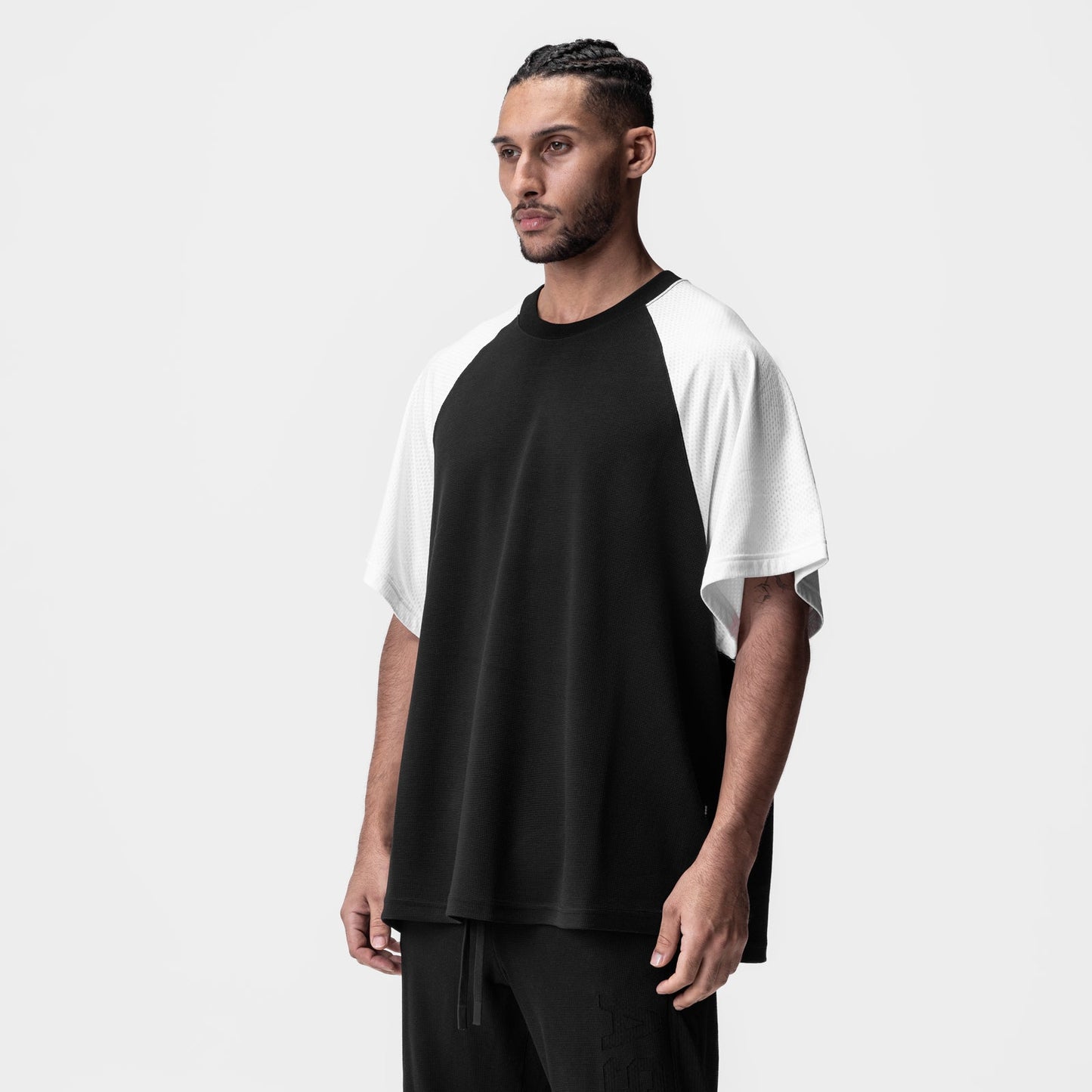 0946. Waffle Knit Oversized Tee Black/White | ASRV Discount