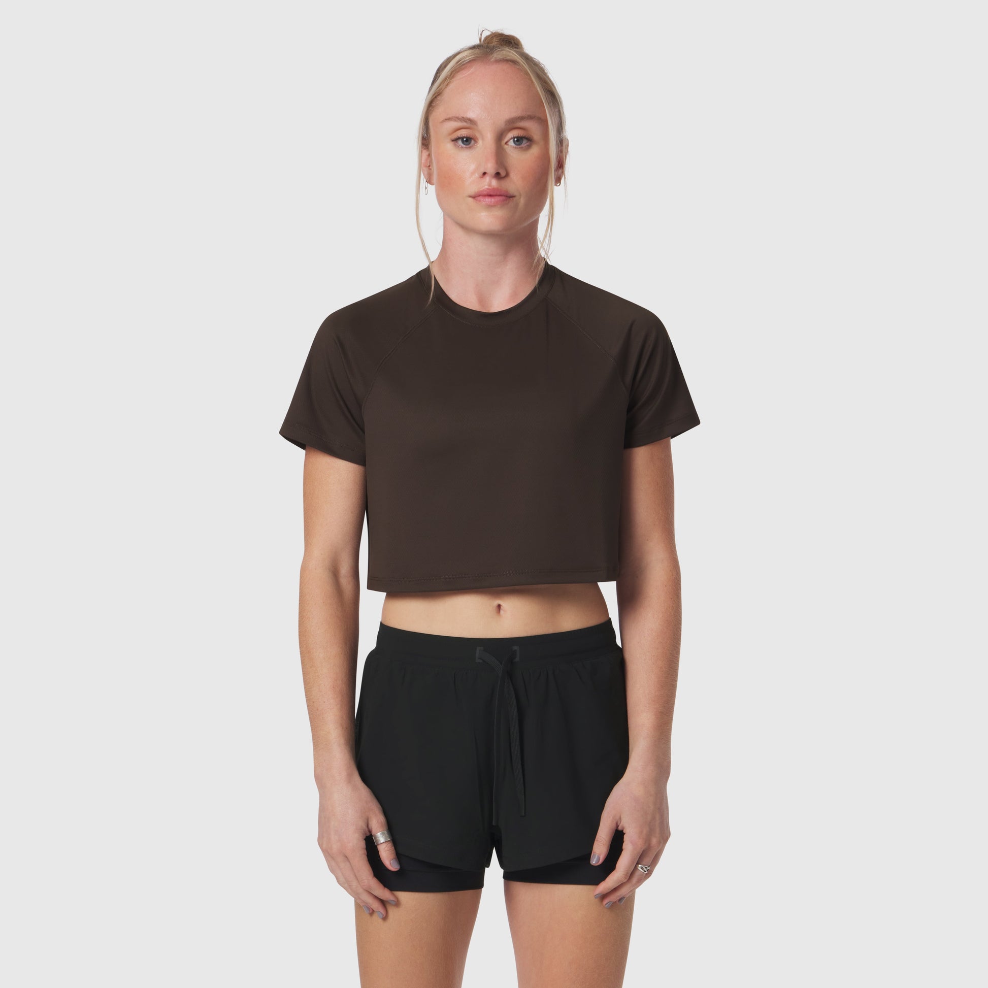 W018. AeroSilver® Cropped Tee Dark Earth | ASRV for sale