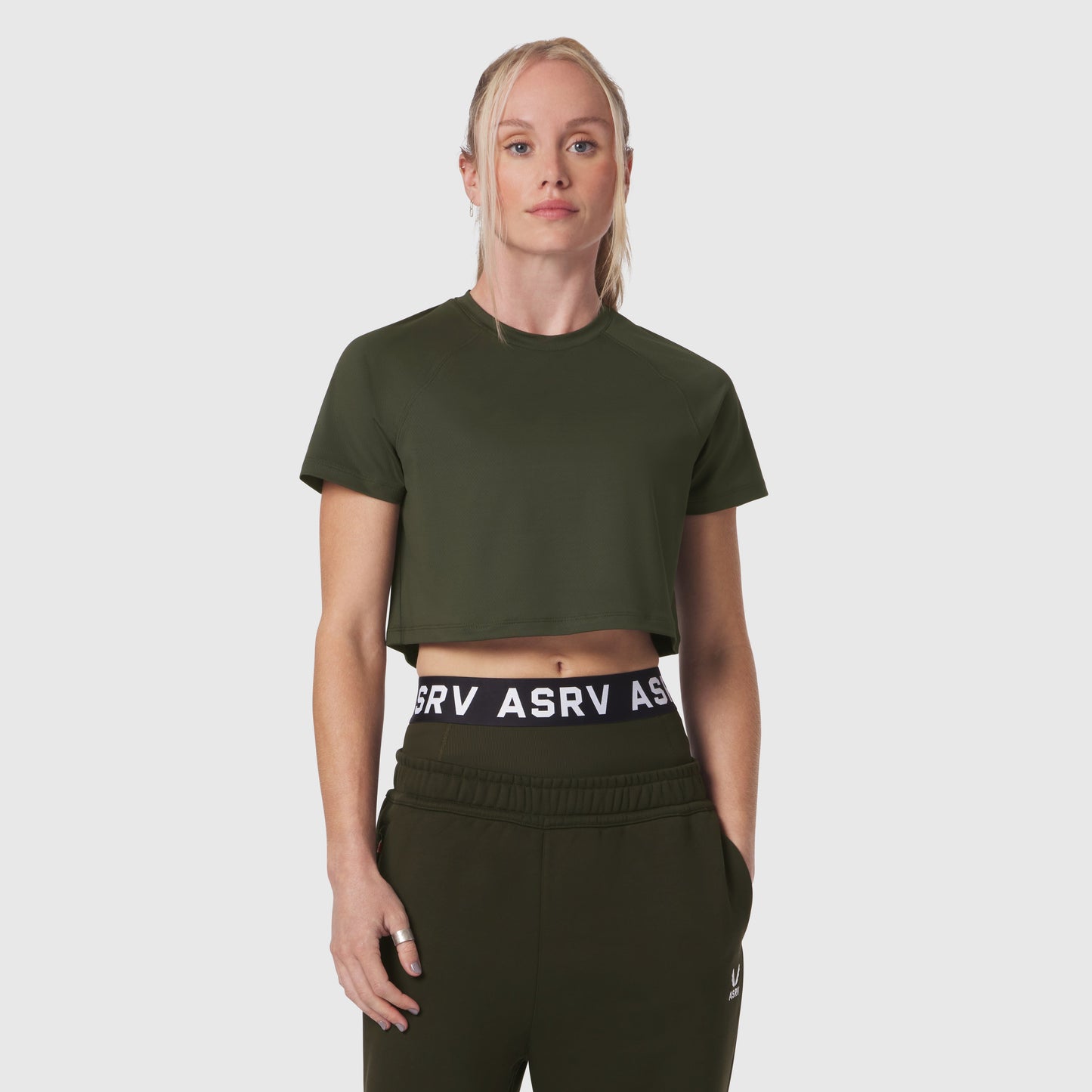W018. AeroSilver® Cropped Tee Olive | ASRV Online