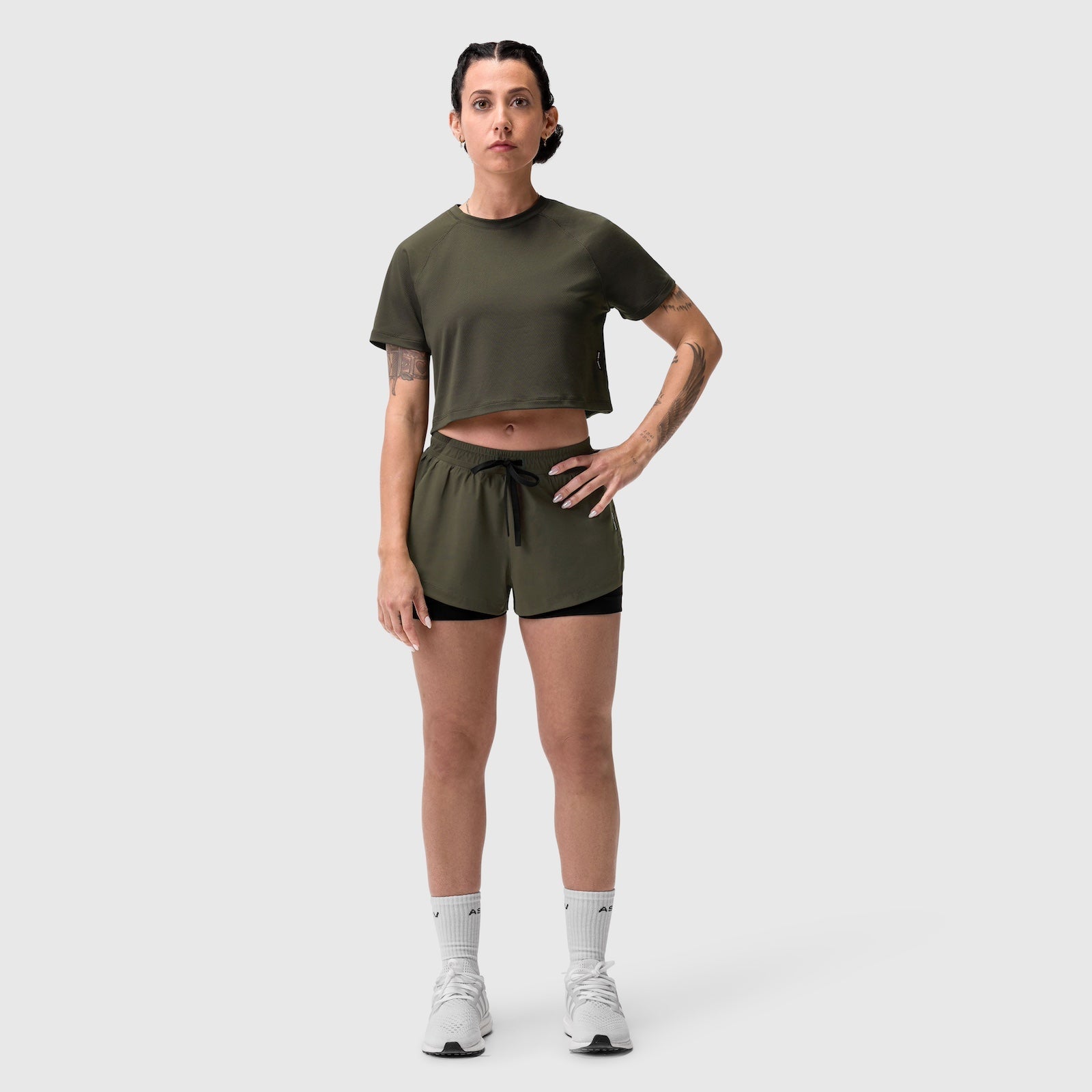 W018. AeroSilver® Cropped Tee Olive | ASRV Online