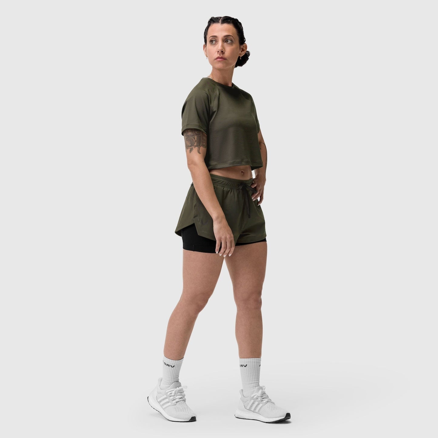 W018. AeroSilver® Cropped Tee Olive | ASRV Online