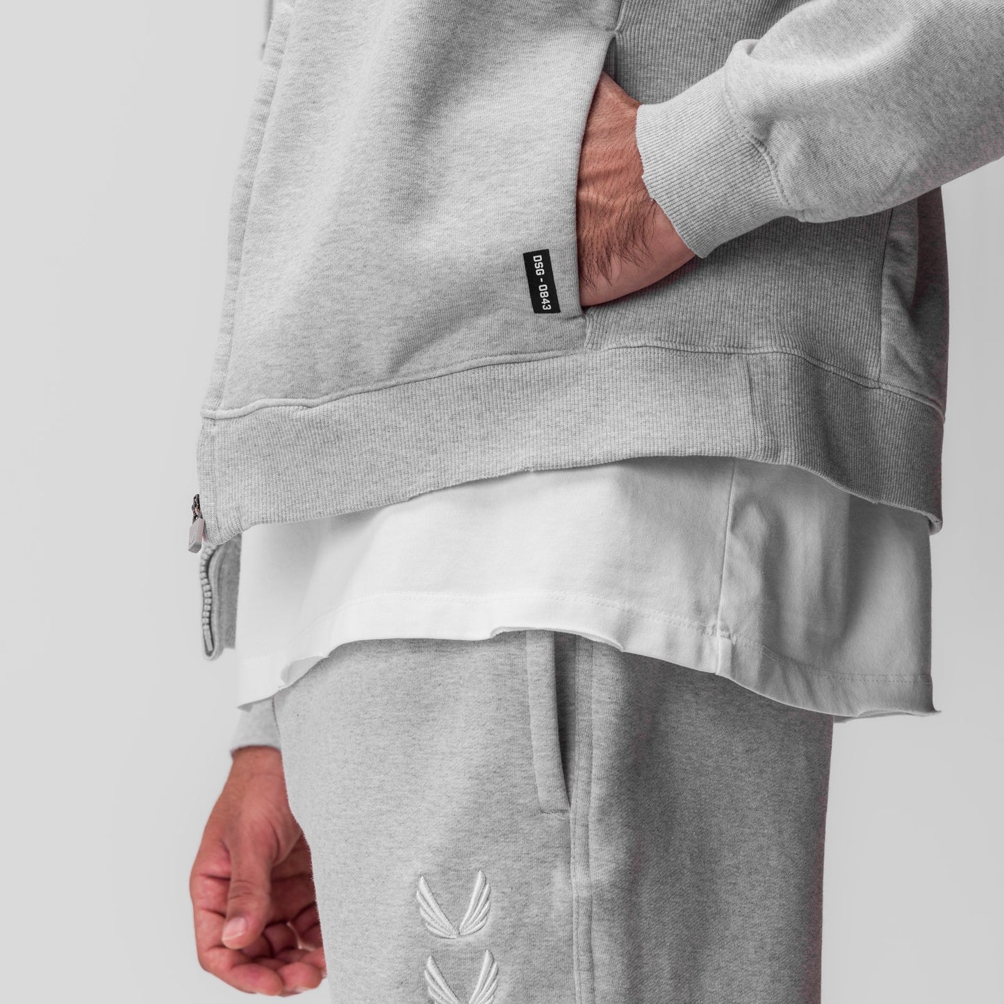 0843. Tech Essential™ Distressed Full Zip Hoodie Heather Grey | ASRV for sale