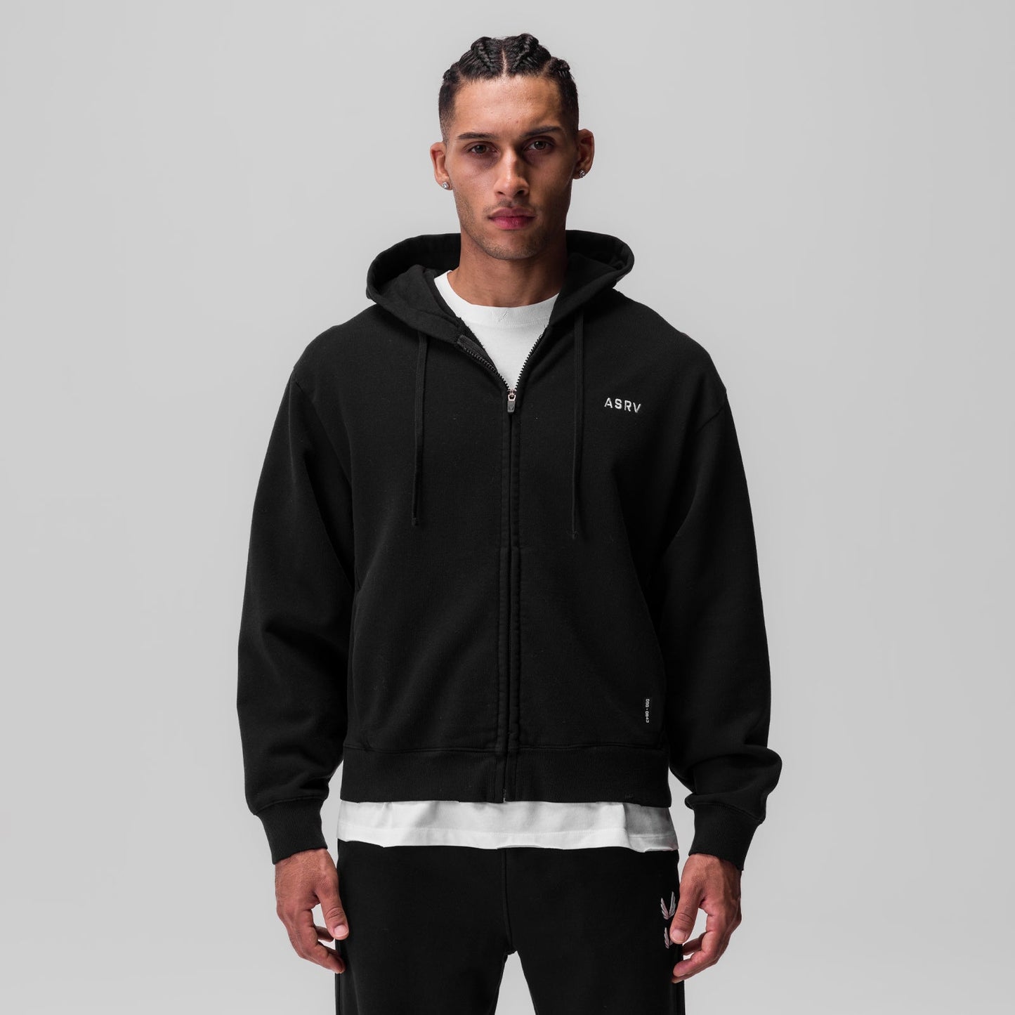 0843. Tech Essential™ Distressed Full Zip Hoodie Black | ASRV US