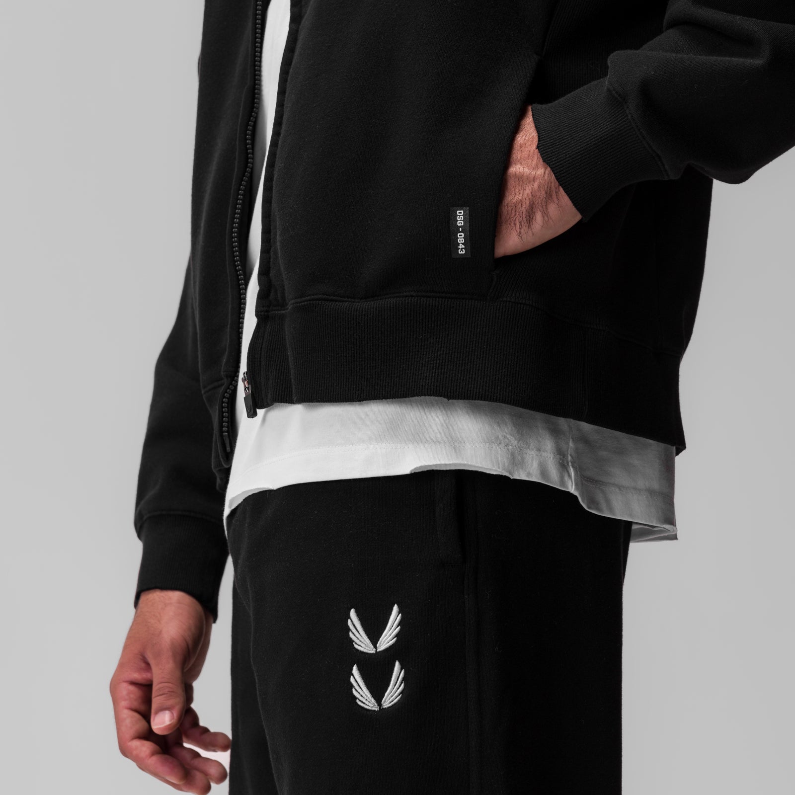0843. Tech Essential™ Distressed Full Zip Hoodie Black | ASRV US