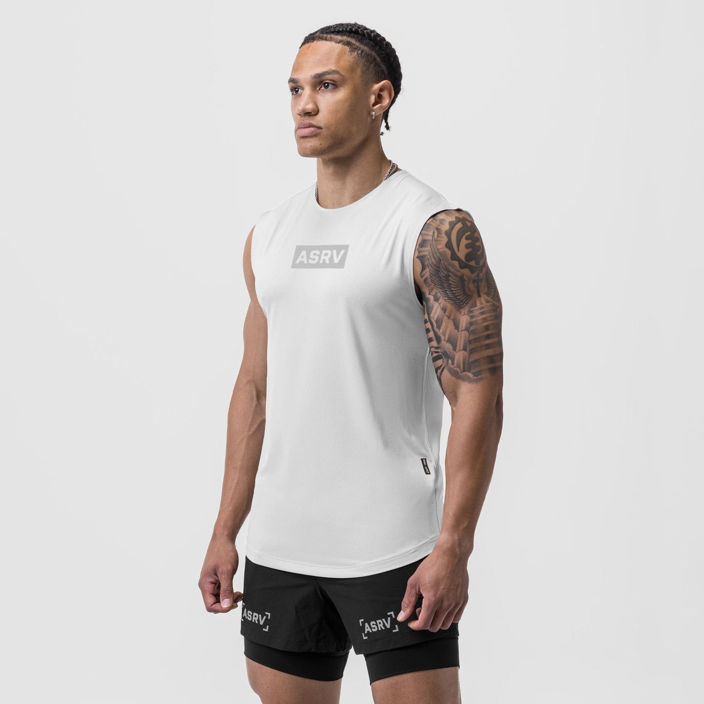 0757. AeroSilver® Cutoff Tank White "Box Logo" | ASRV US