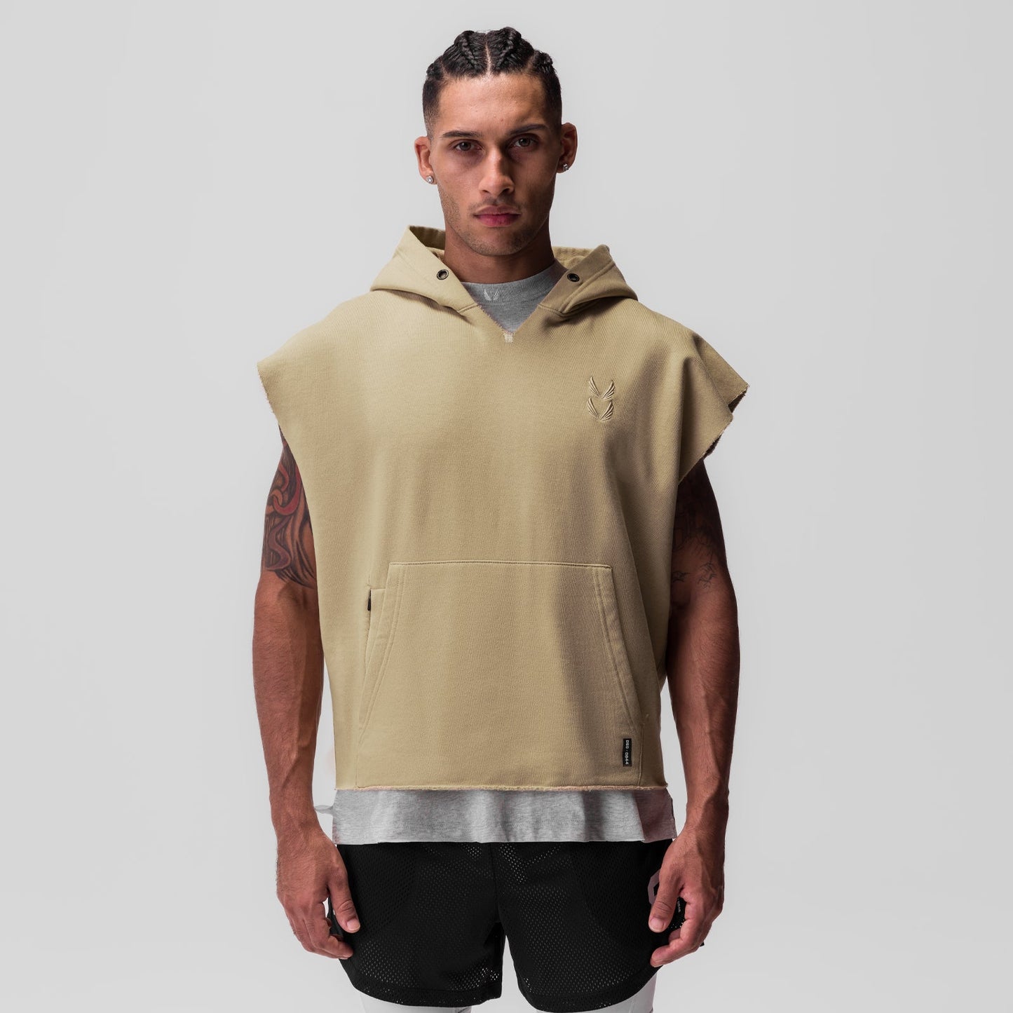 0844. Tech Essential™ Raw Hem Cutoff Hoodie Khaki | ASRV Online