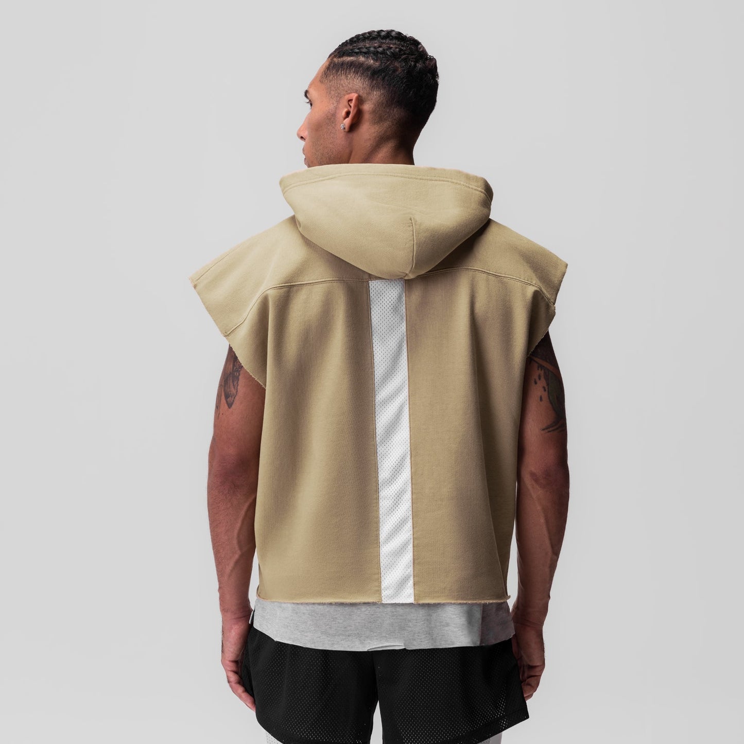 0844. Tech Essential™ Raw Hem Cutoff Hoodie Khaki | ASRV Online