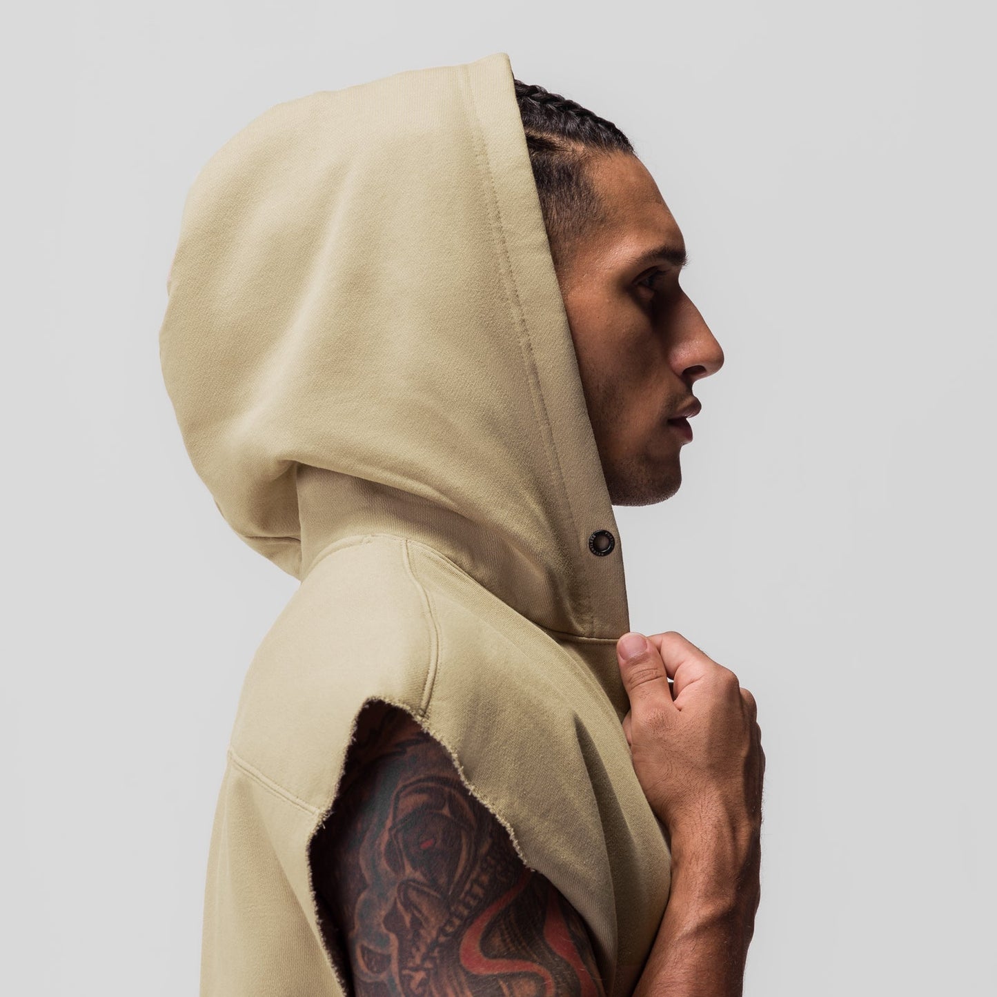 0844. Tech Essential™ Raw Hem Cutoff Hoodie Khaki | ASRV Online