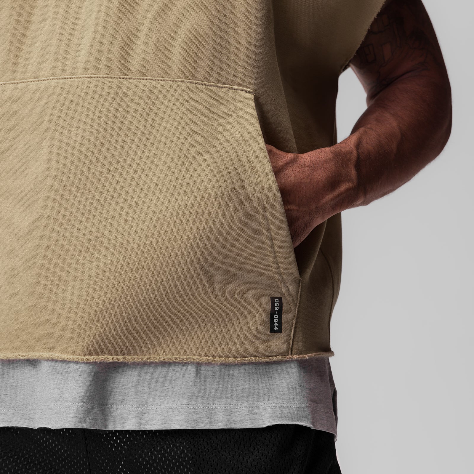 0844. Tech Essential™ Raw Hem Cutoff Hoodie Khaki | ASRV Online