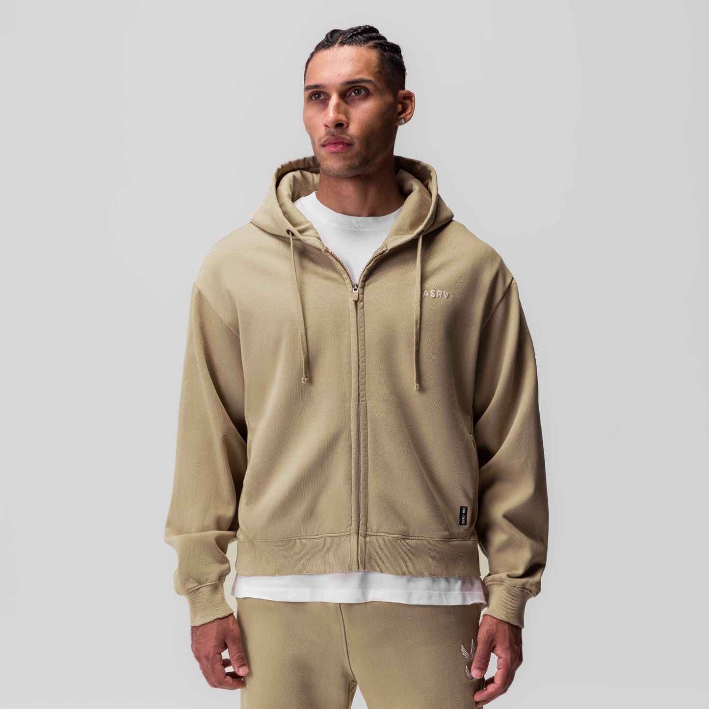 0843. Tech Essential™ Distressed Full Zip Hoodie Khaki | ASRV Discount