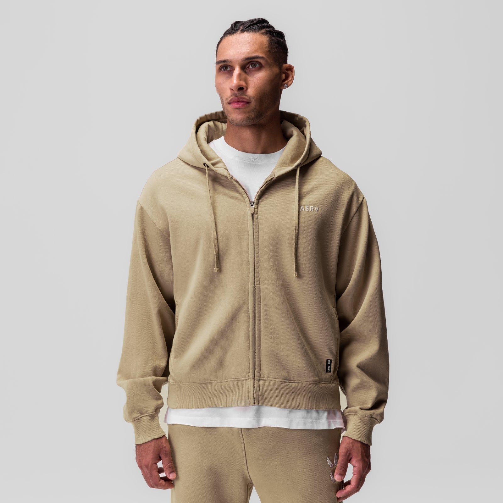 0843. Tech Essential™ Distressed Full Zip Hoodie Khaki | ASRV Discount