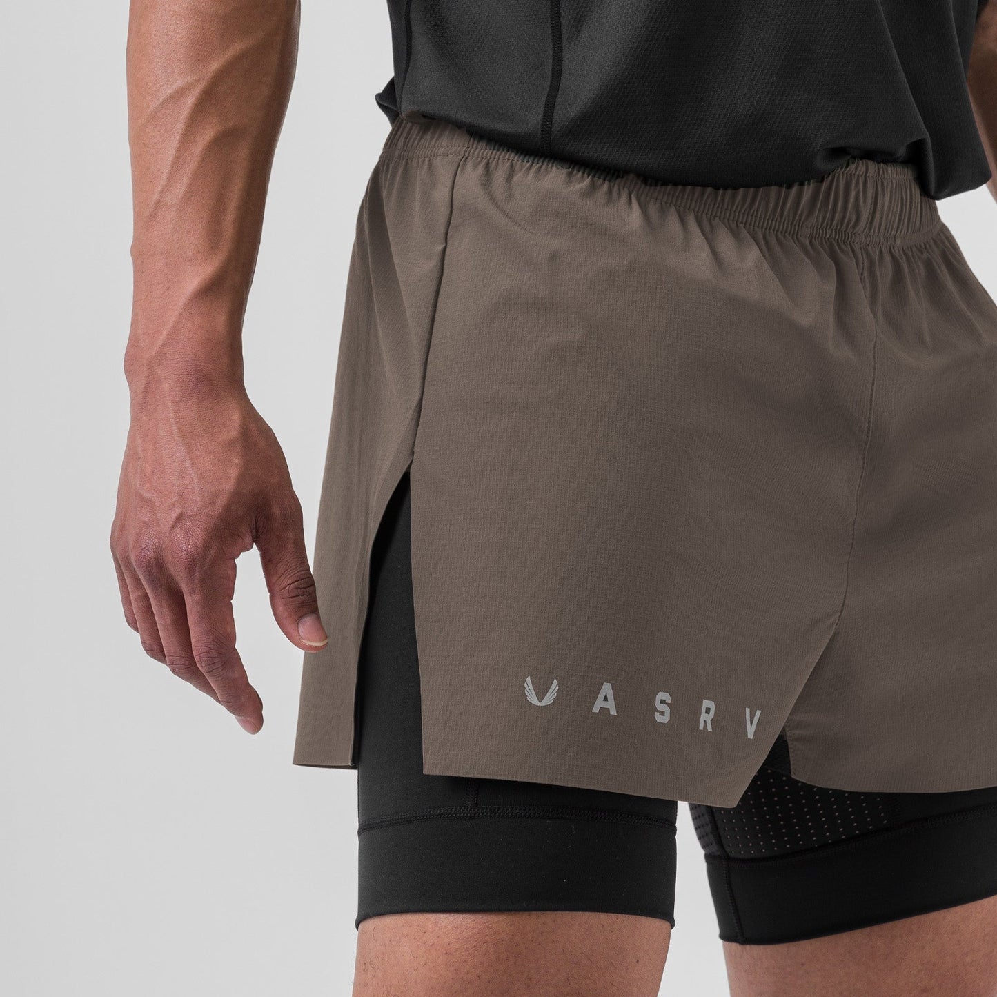 0752. Ripstop 3" High Split Liner Short Deep Taupe/Black | ASRV US
